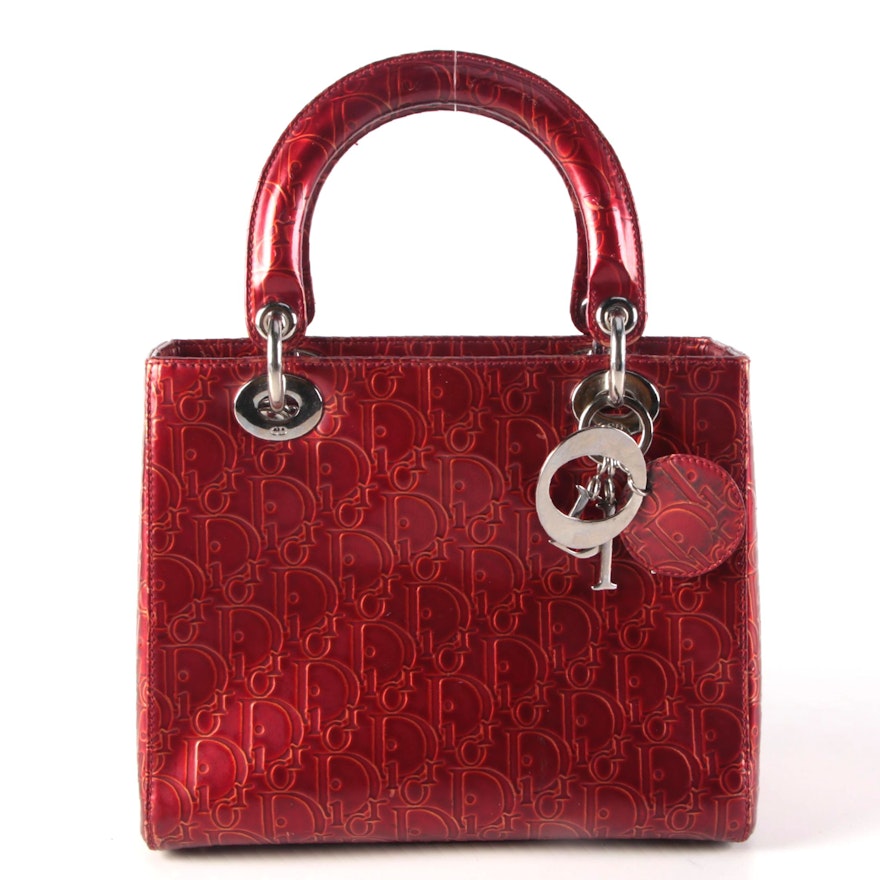 Christian Dior Lady Dior Handbag in Ultimate Embossed Red Patent Leather