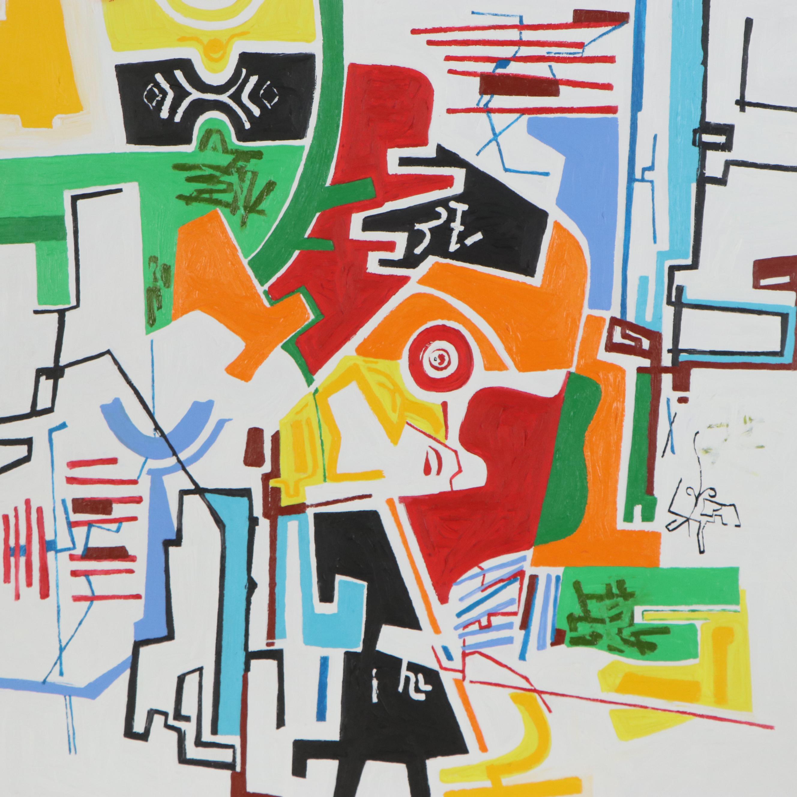 Phyllis Trager Hyman Acrylic Painting "Figures Outdoors"