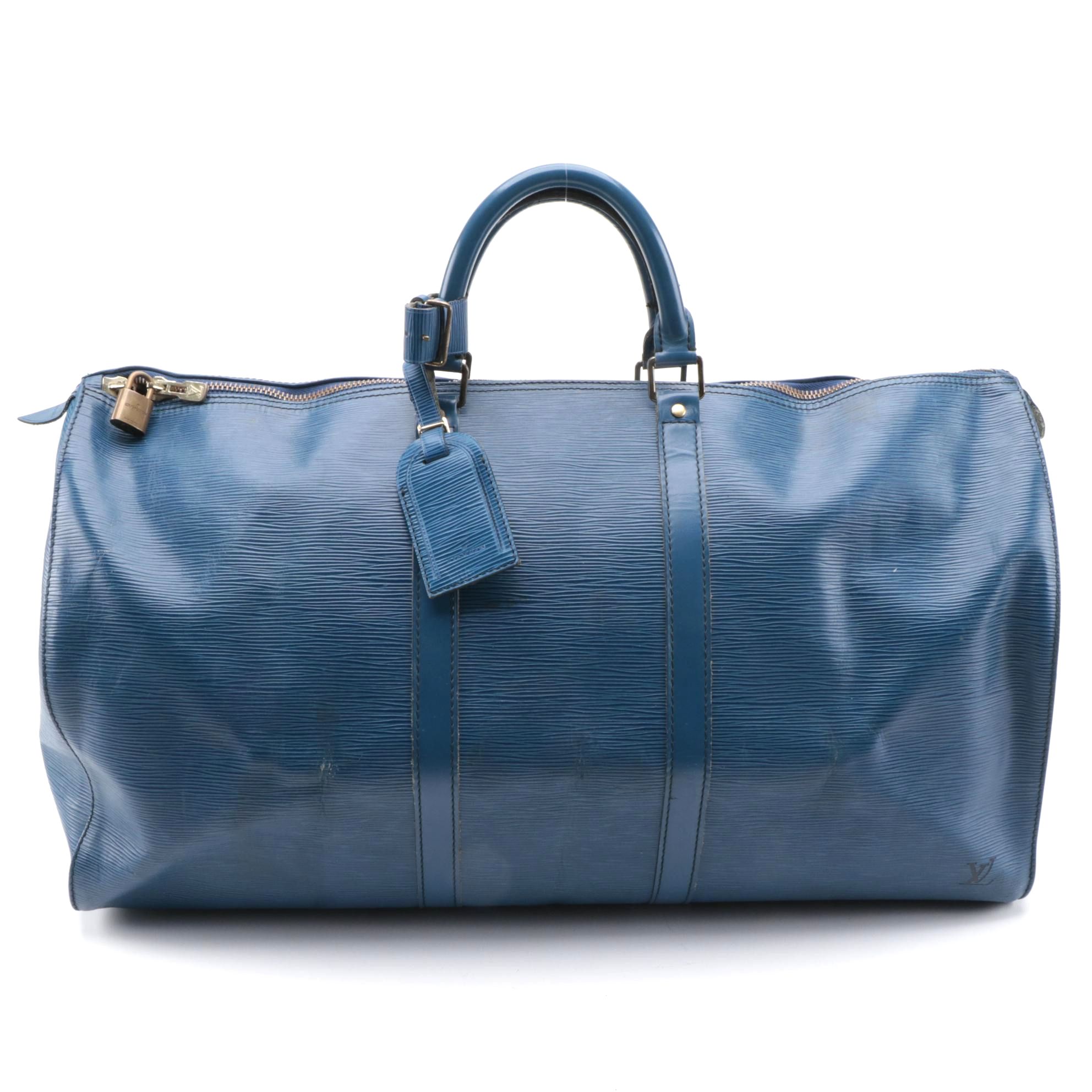 Modified Louis Vuitton Keepall 55 in Toledo Blue Epi Leather and Smooth Leather