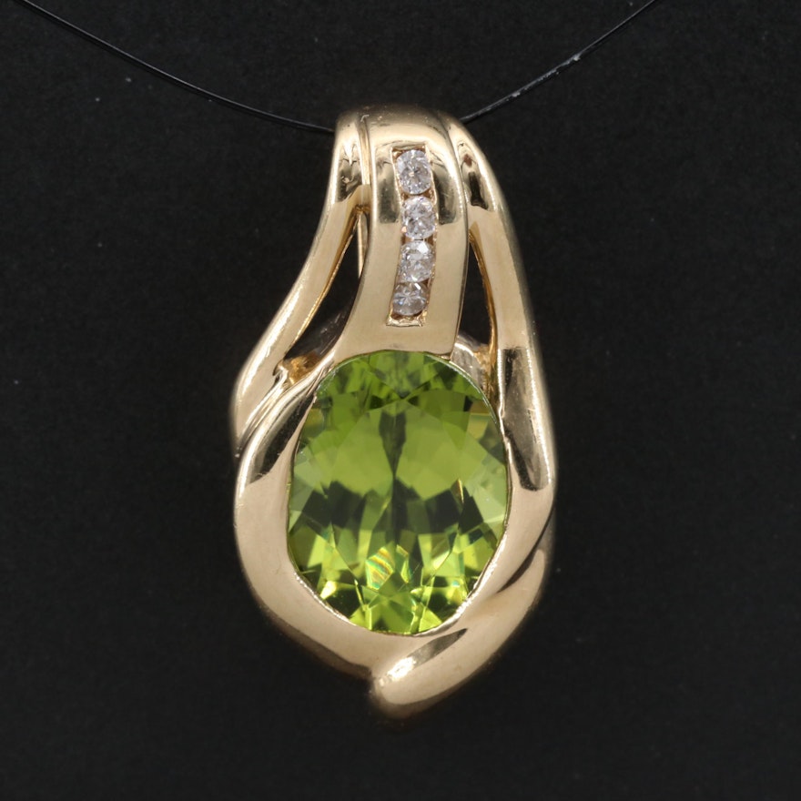 10K Peridot and Diamond Pendant