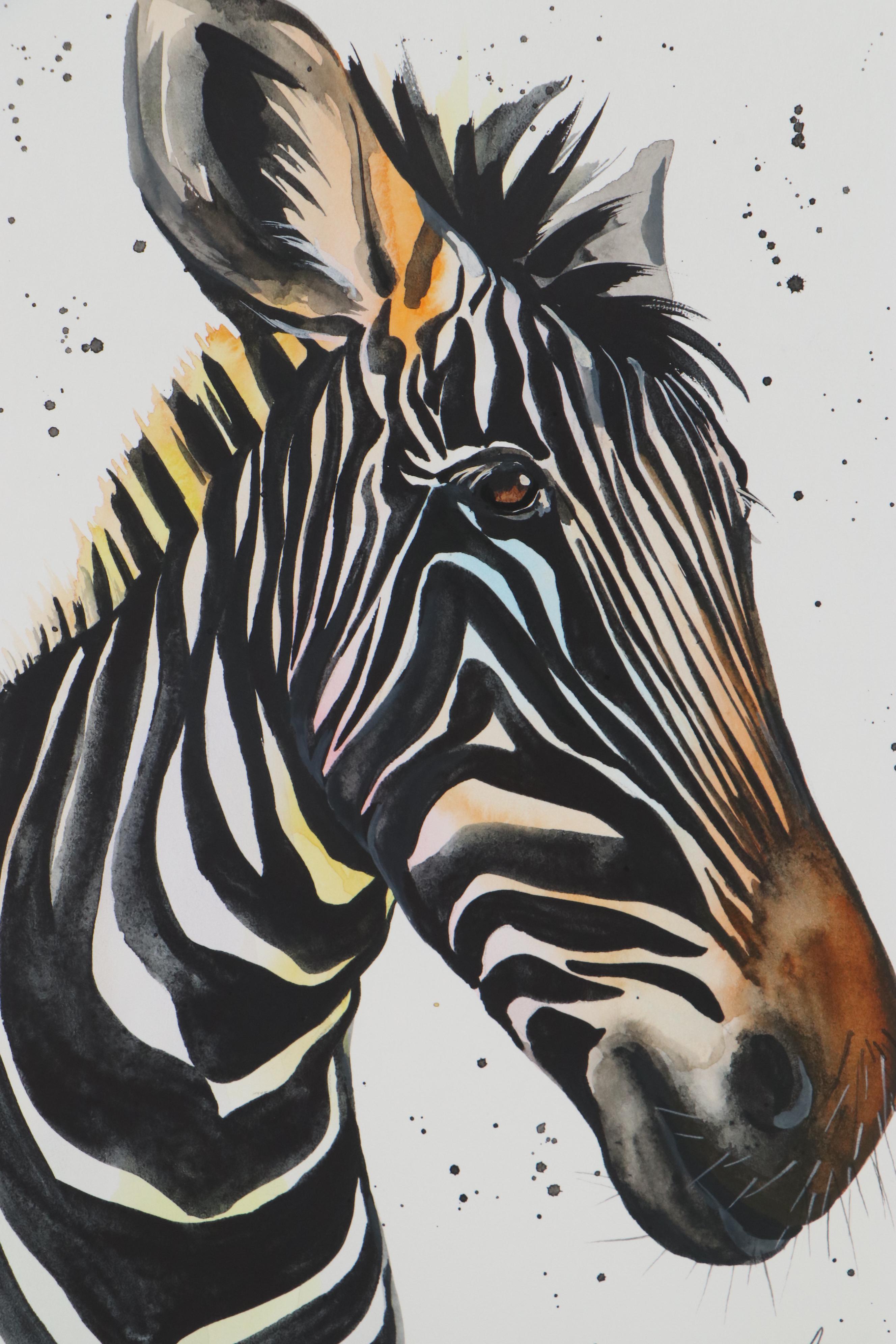 Anne "Angor" Gorywine Watercolor Painting of Zebra