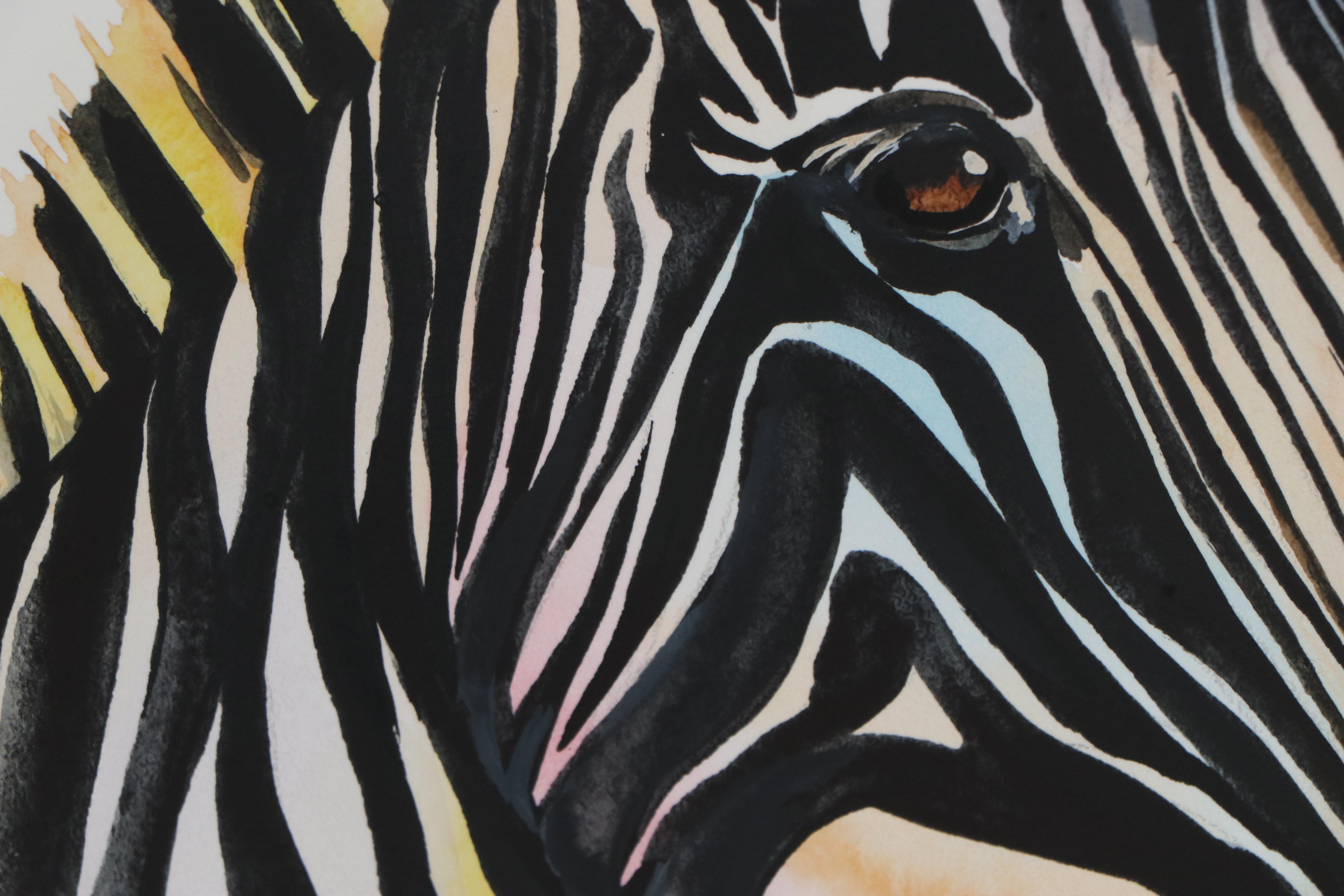 Anne "Angor" Gorywine Watercolor Painting of Zebra