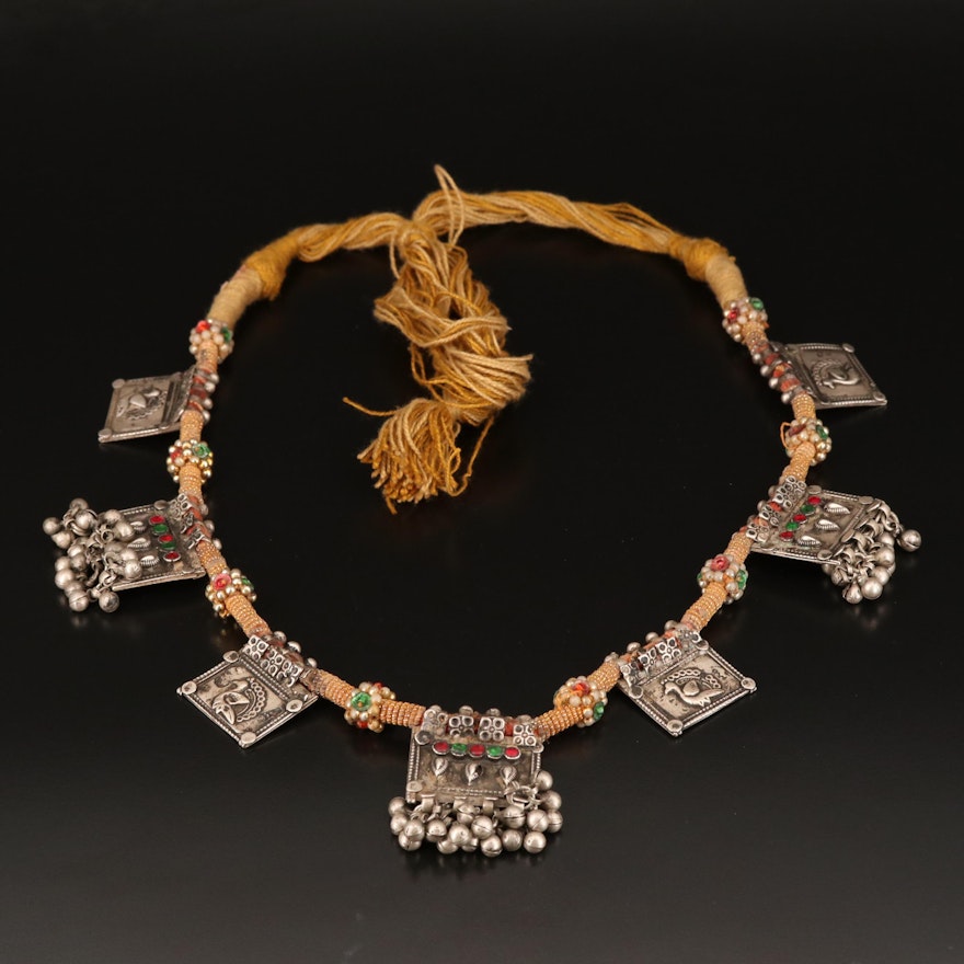 Vintage Indian 800 Silver Rajasthani Amulet Necklace