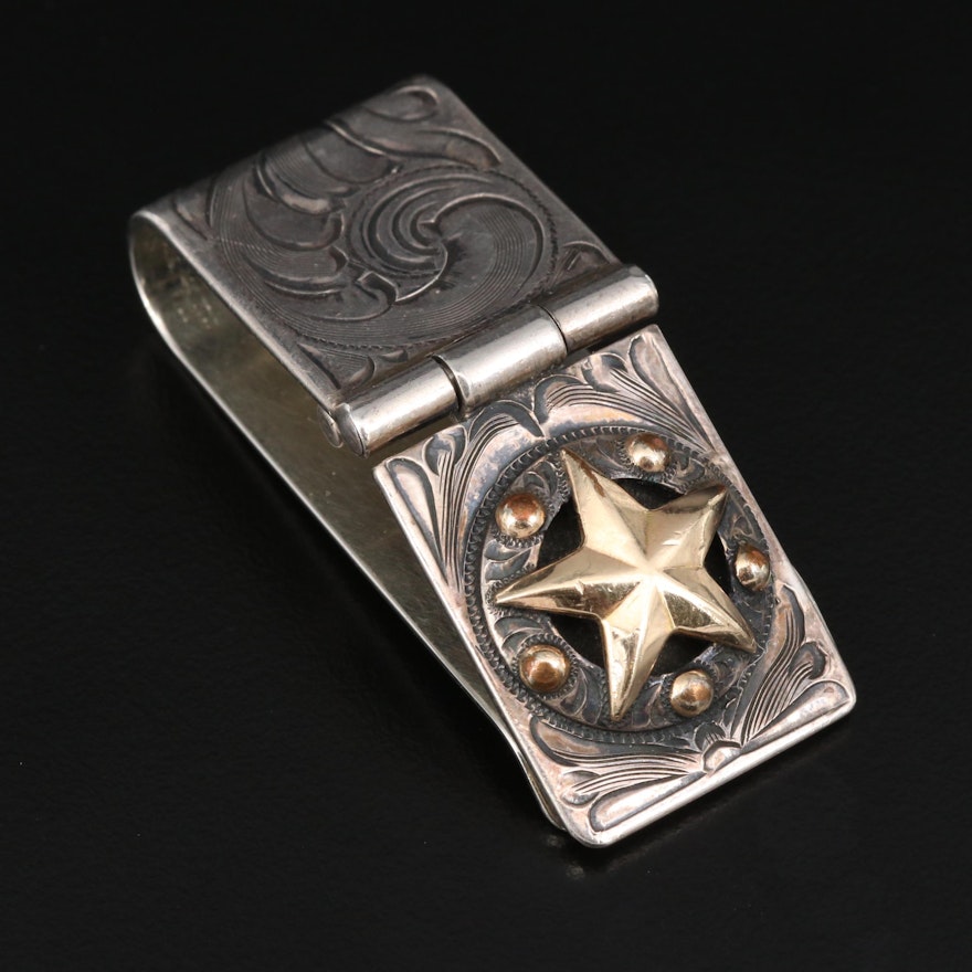 Vogt Sterling Silver Engraved Money Clip with Gold Filled Accents