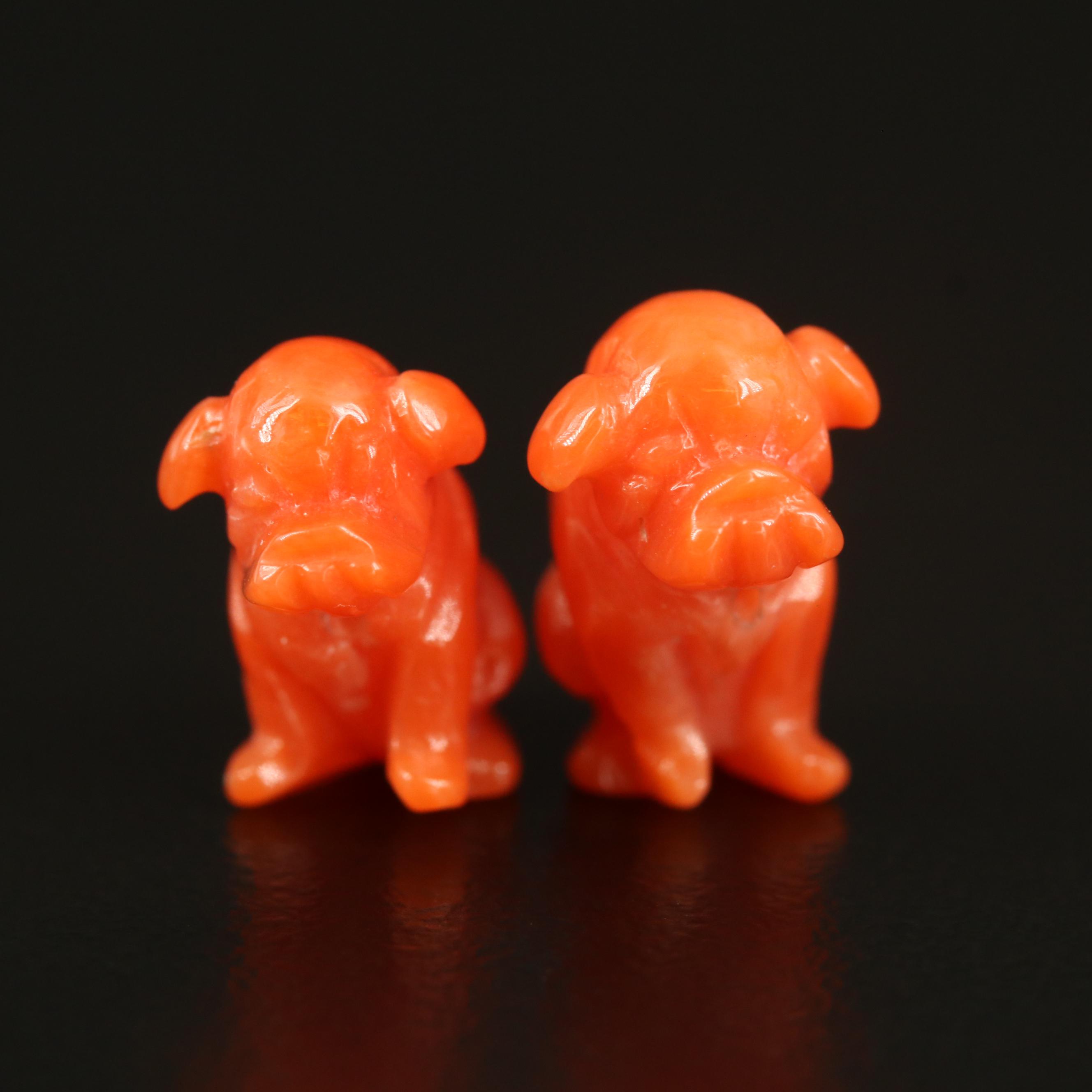 Loose Carved Coral Dogs