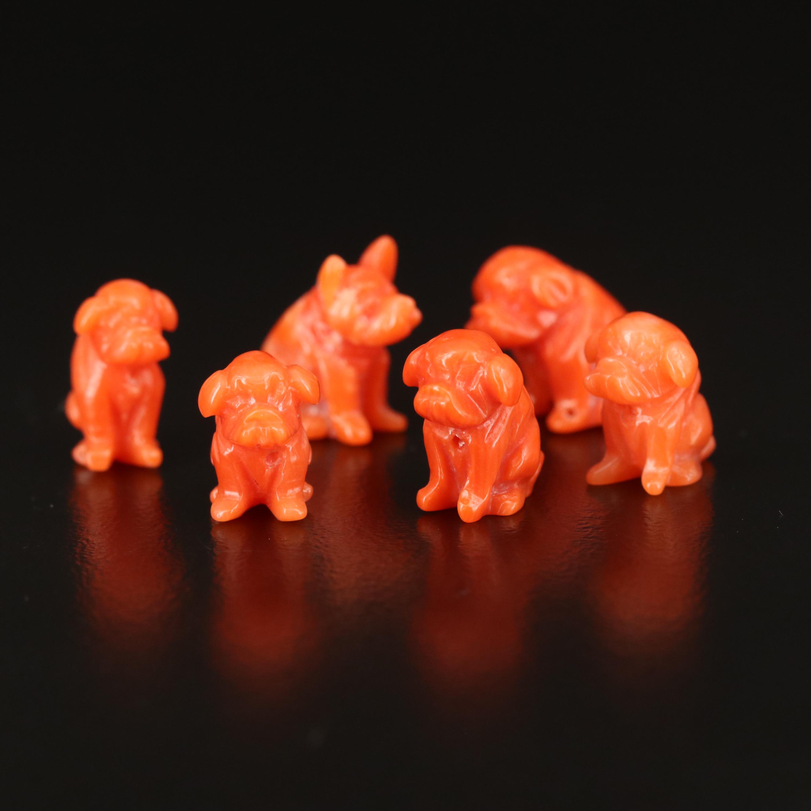 Loose Carved Coral Dog Beads
