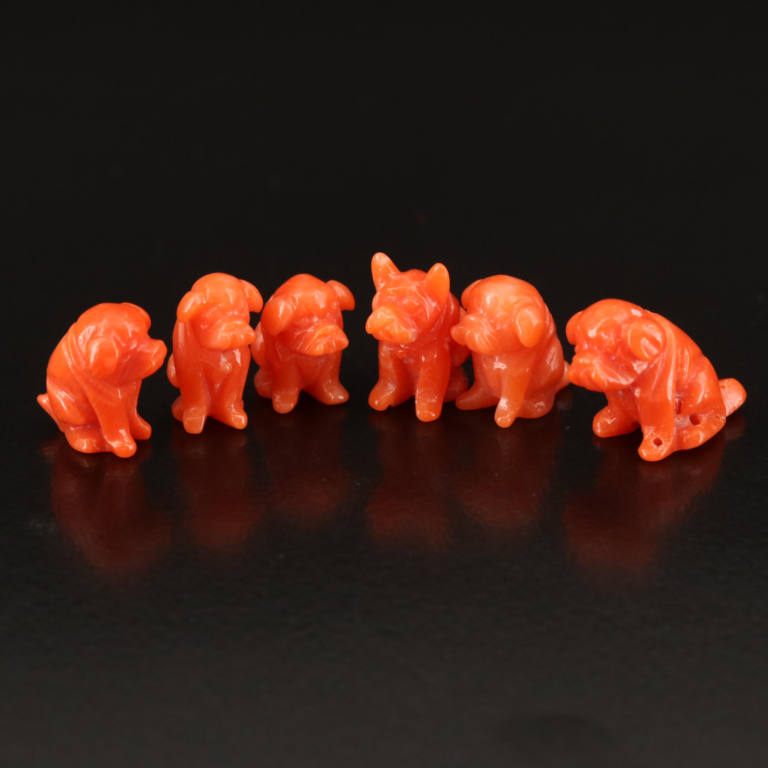 Loose Carved Coral Dog Beads