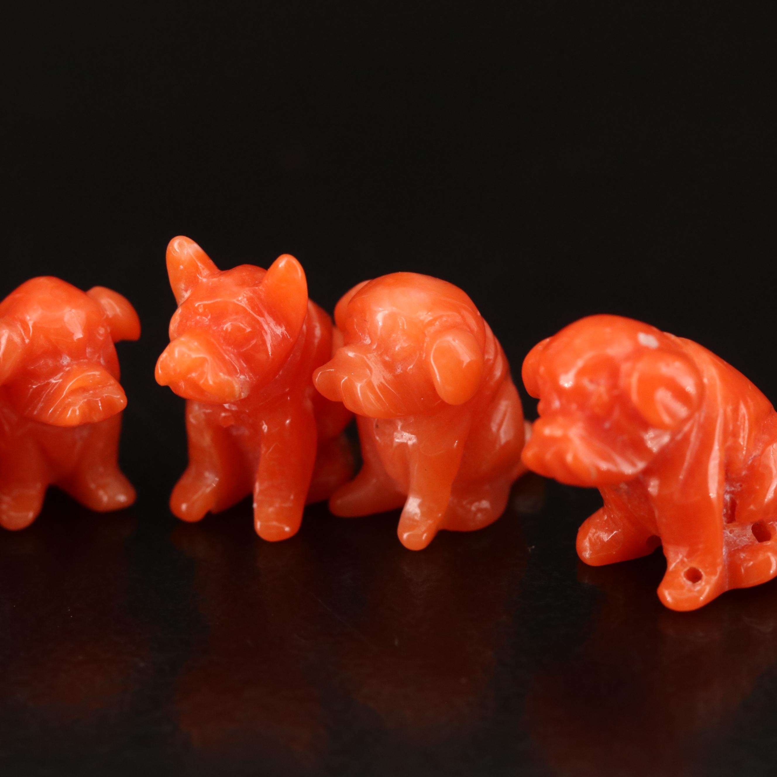 Loose Carved Coral Dog Beads