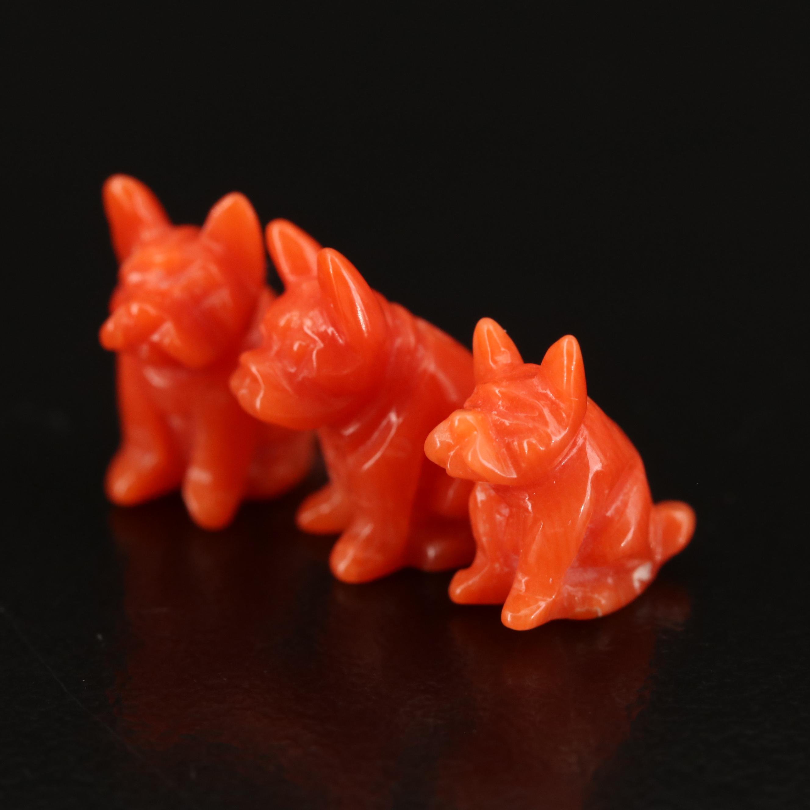Loose Carved Coral Dog Beads