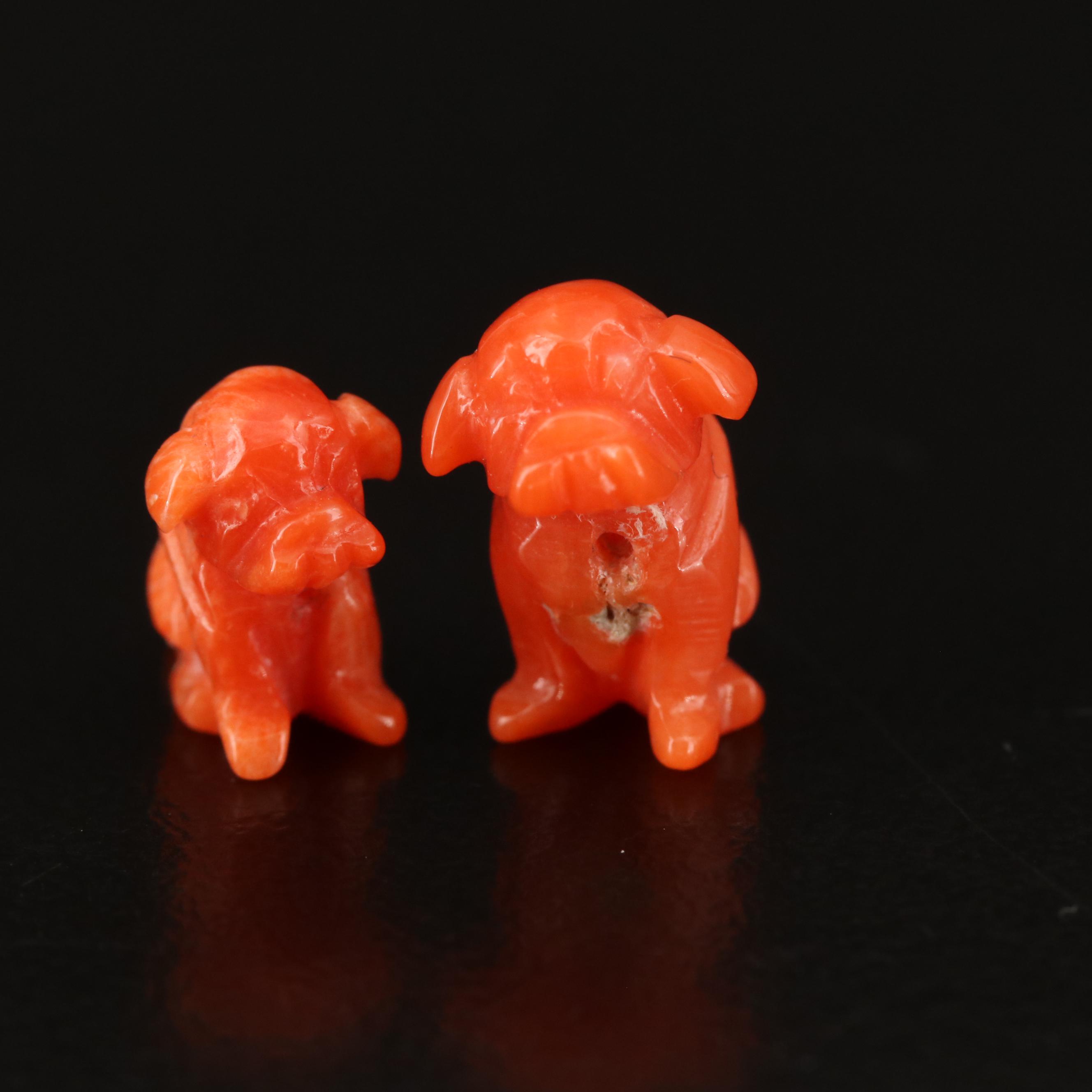 Loose Carved Coral Dog Beads
