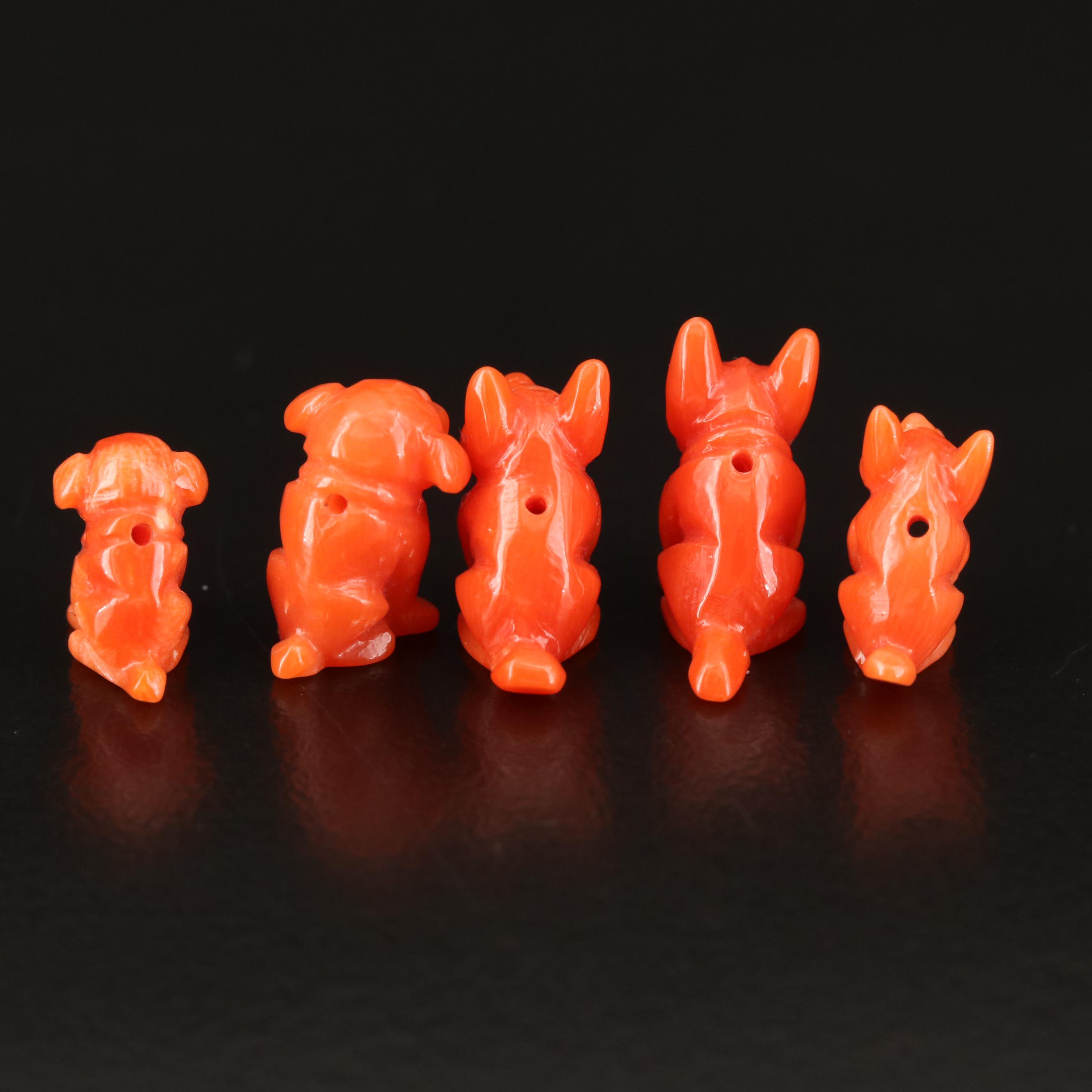 Loose Carved Coral Dog Beads