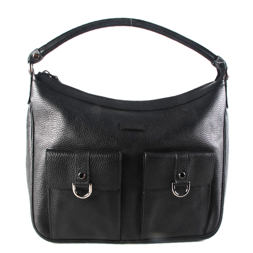 Gucci Abbey D-ring Pocket Hobo Handbag in Black Grained Calfskin Leather