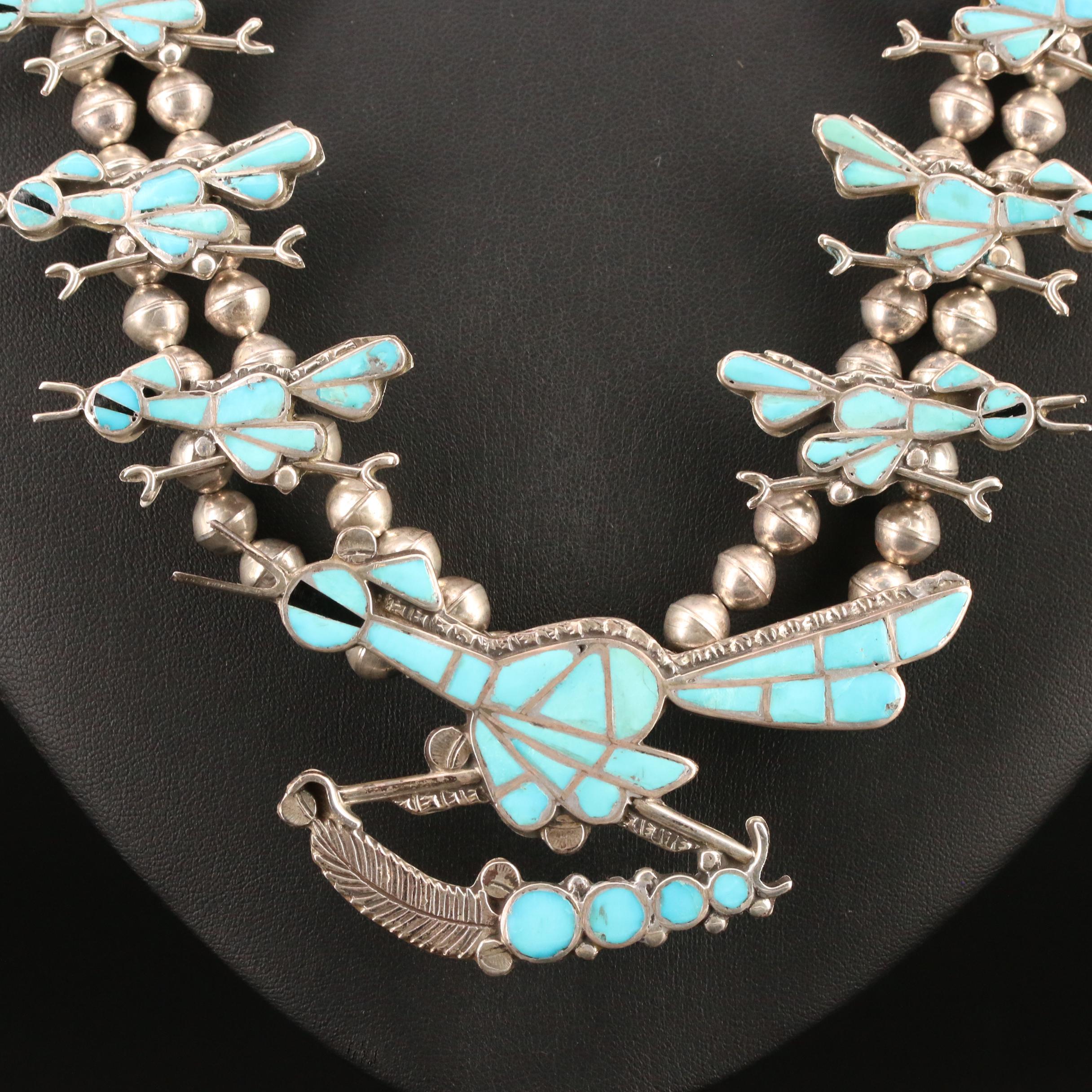 Sterling Silver Turquoise Inlay Road Runner Necklace