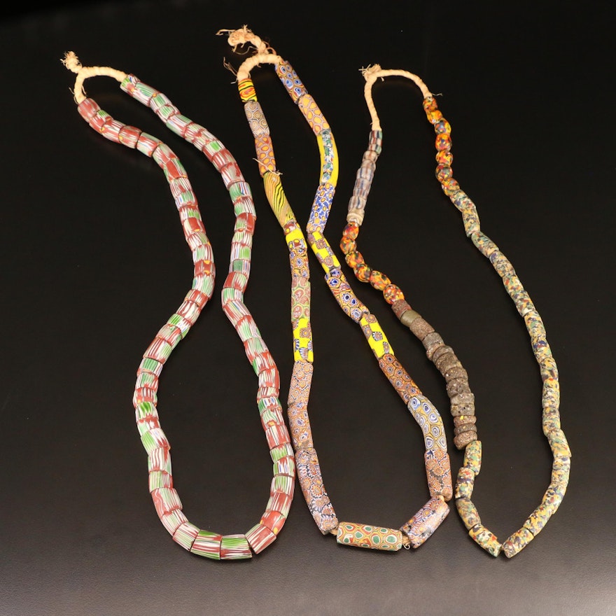 Venetian Trade Bead Necklaces Including Millefiori Elbow, End of Day and Chevron