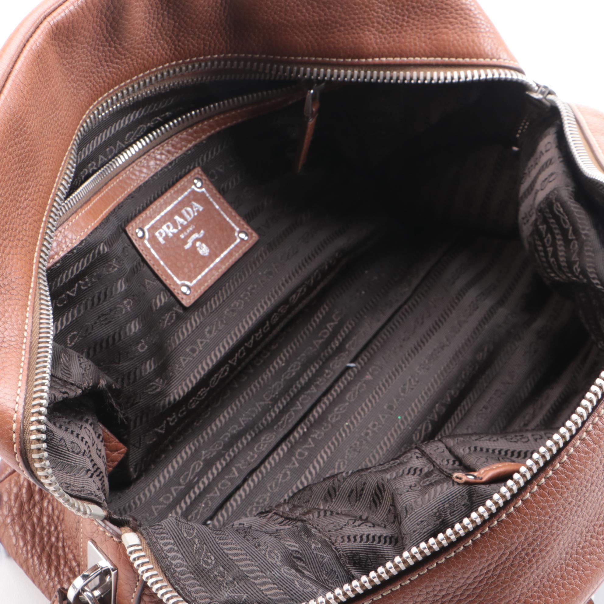 Prada Bauletto Bag BR3091 in Nocciolo Vitello Daino Print Leather