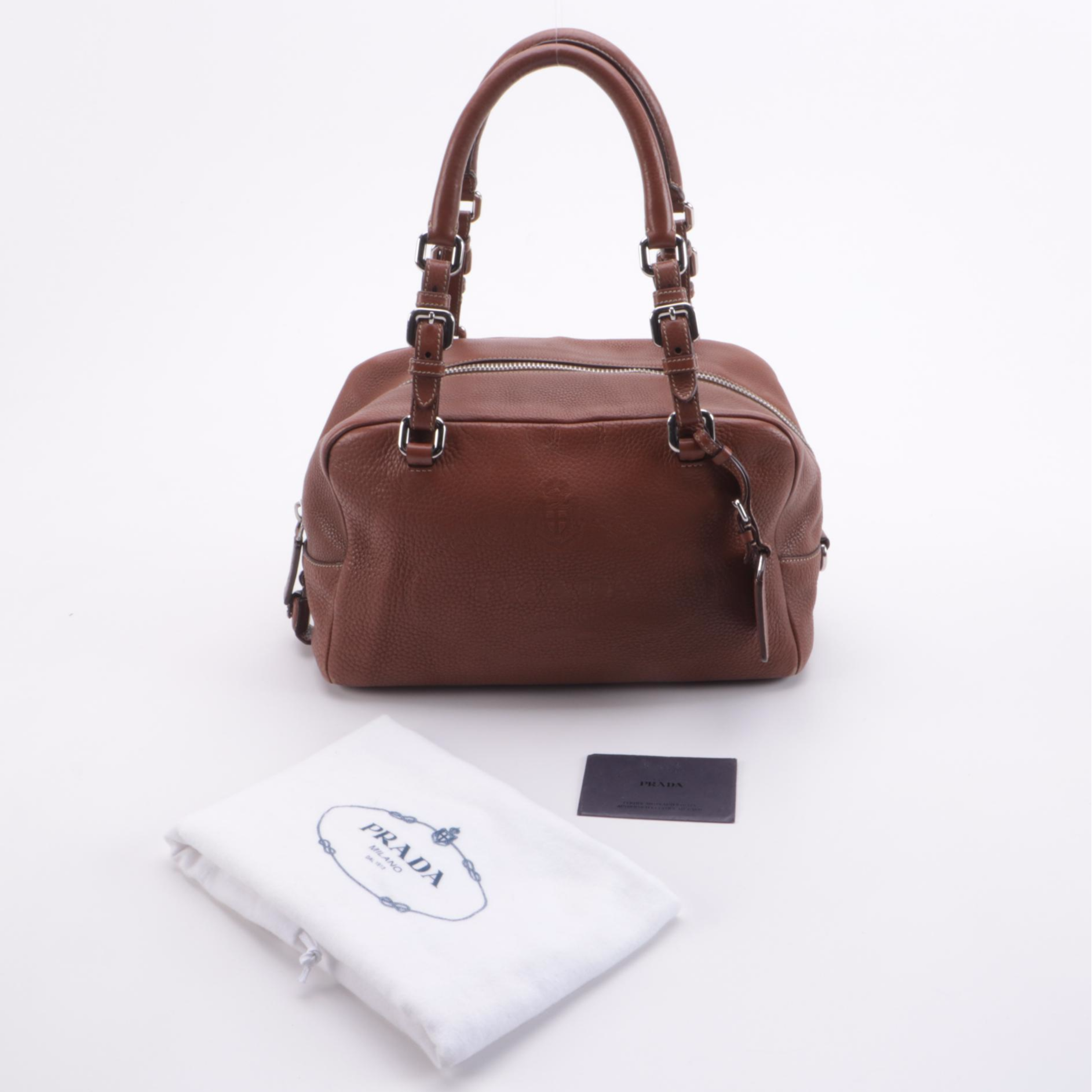 Prada Bauletto Bag BR3091 in Nocciolo Vitello Daino Print Leather