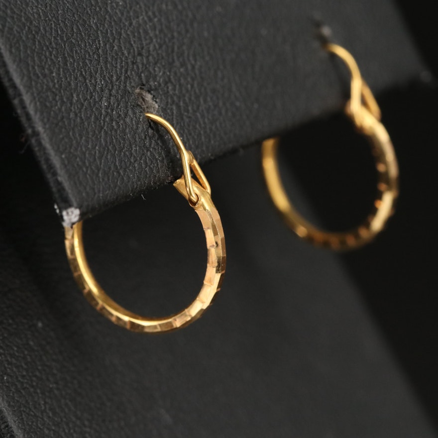 18K Diamond Cut Faceted Hoop Earrings