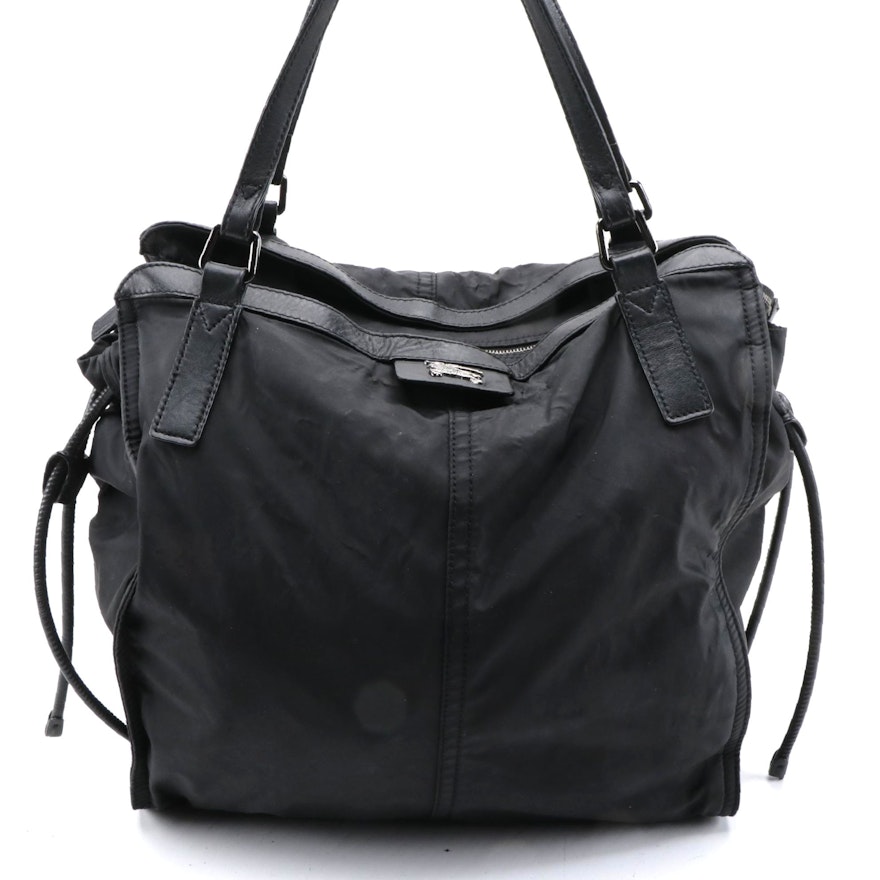 Burberry Buckleigh Packable Tote in Black Nylon and Leather