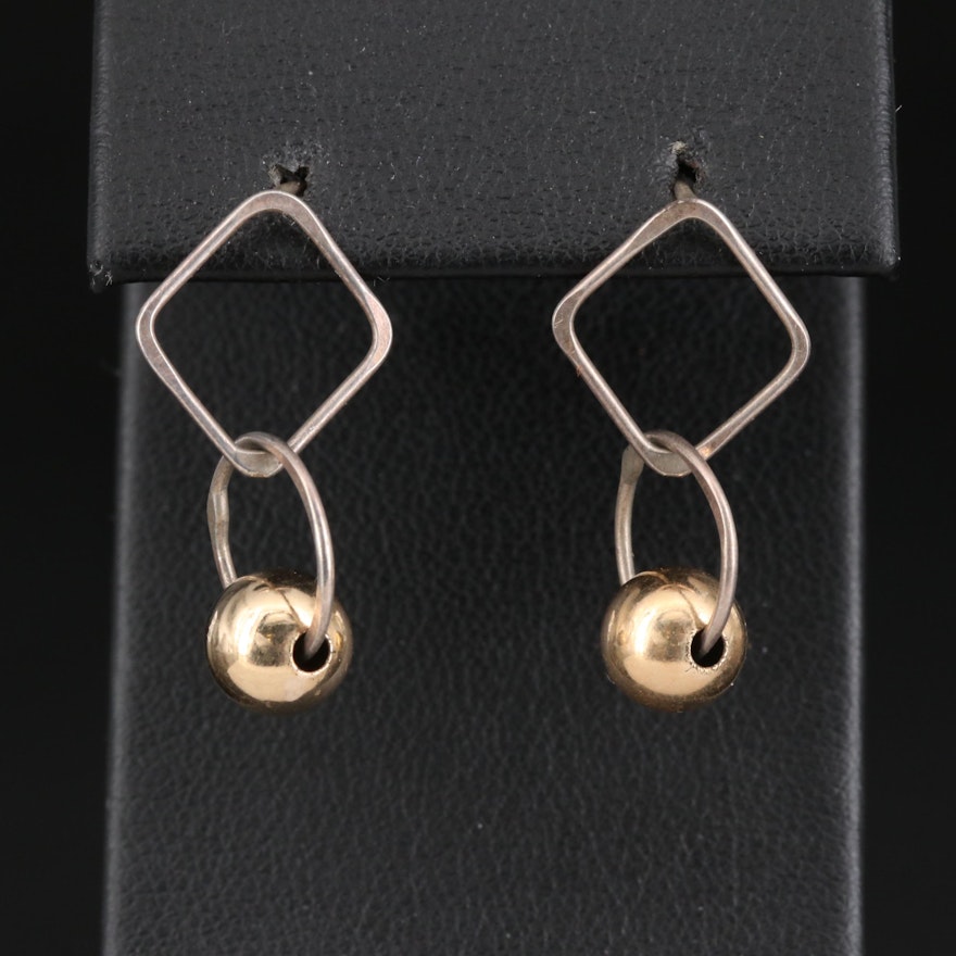 Sterling Silver and 10K Geometric Dangle Earrings