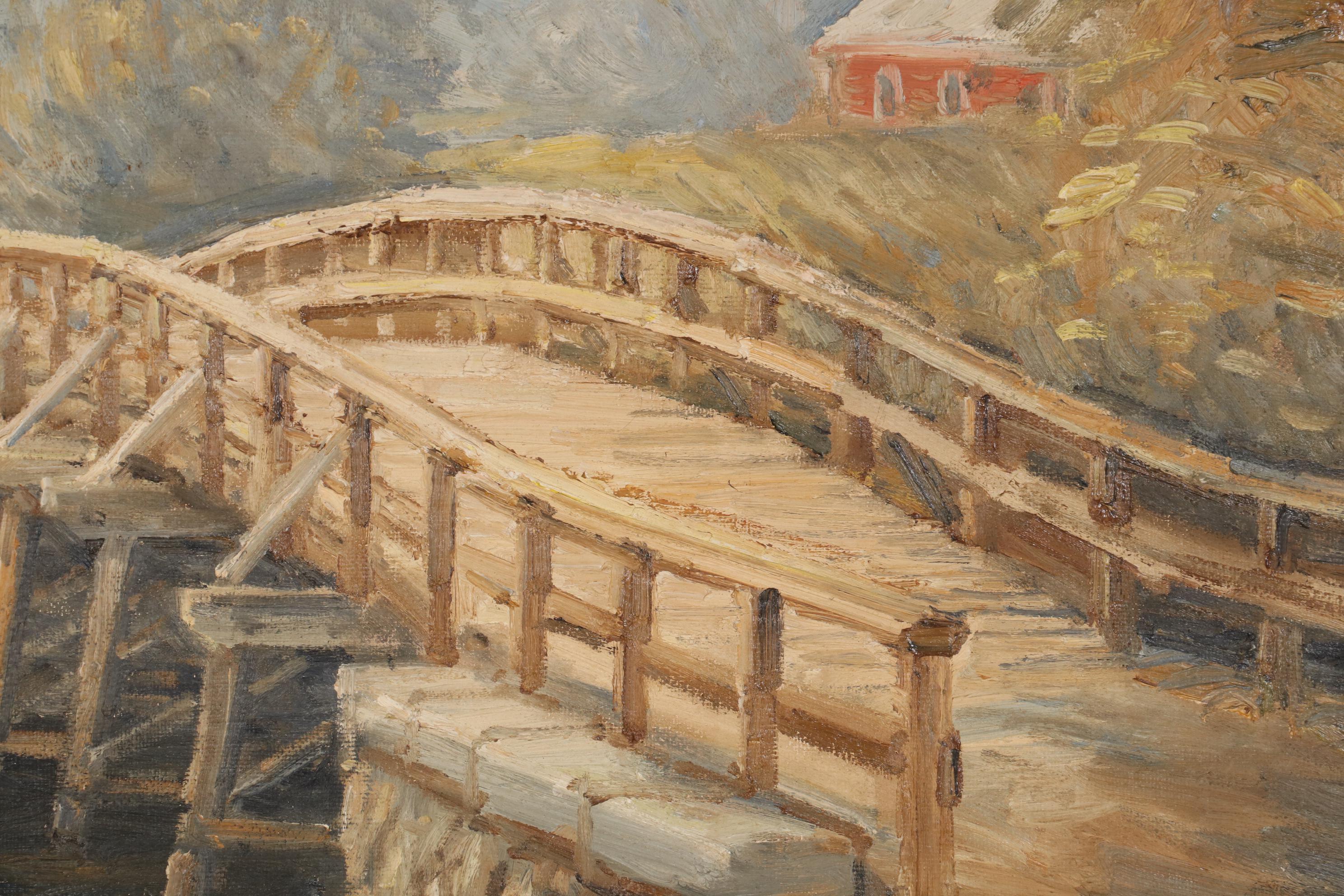 Richard Packer Oil Painting "Old North Bridge, Concord, Massachusetts," 1974