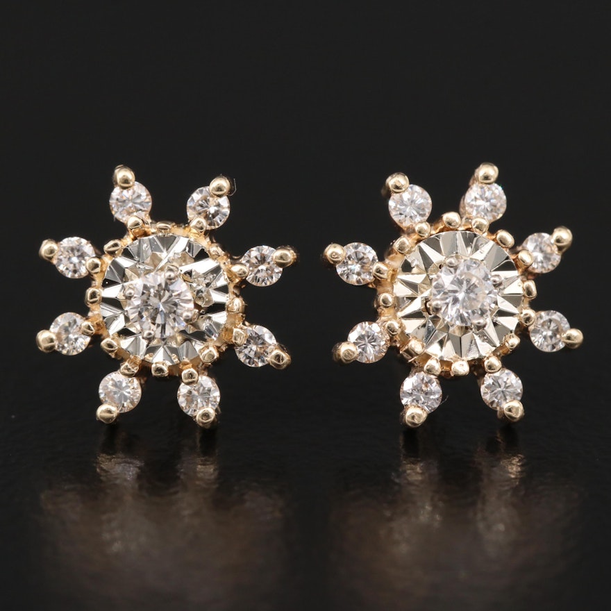 14K Diamond Flower Stud Earrings