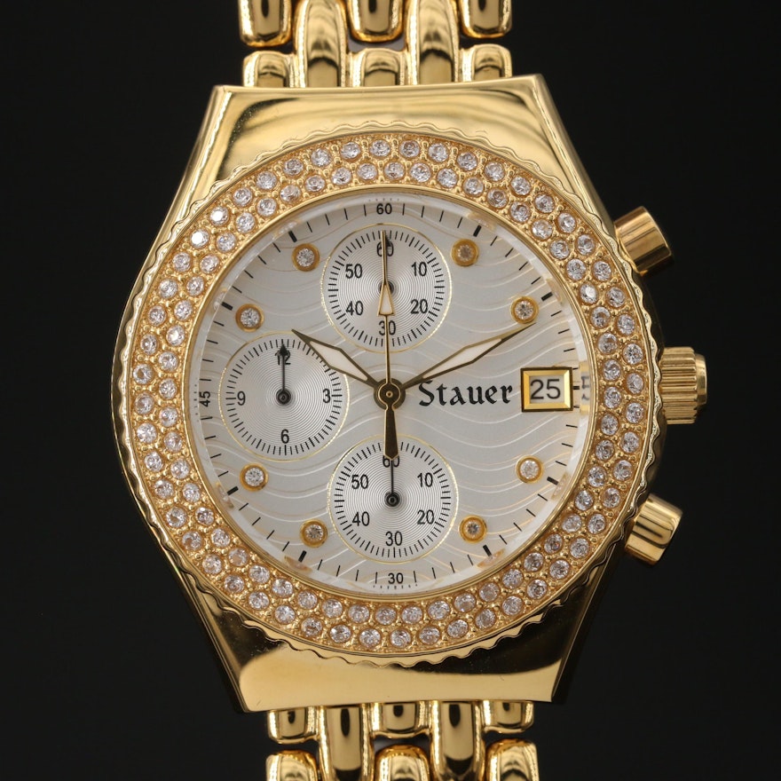 Stauer "Brilliante Diamond Cura" Chronograph Stainless Steel Quartz Wristwatch