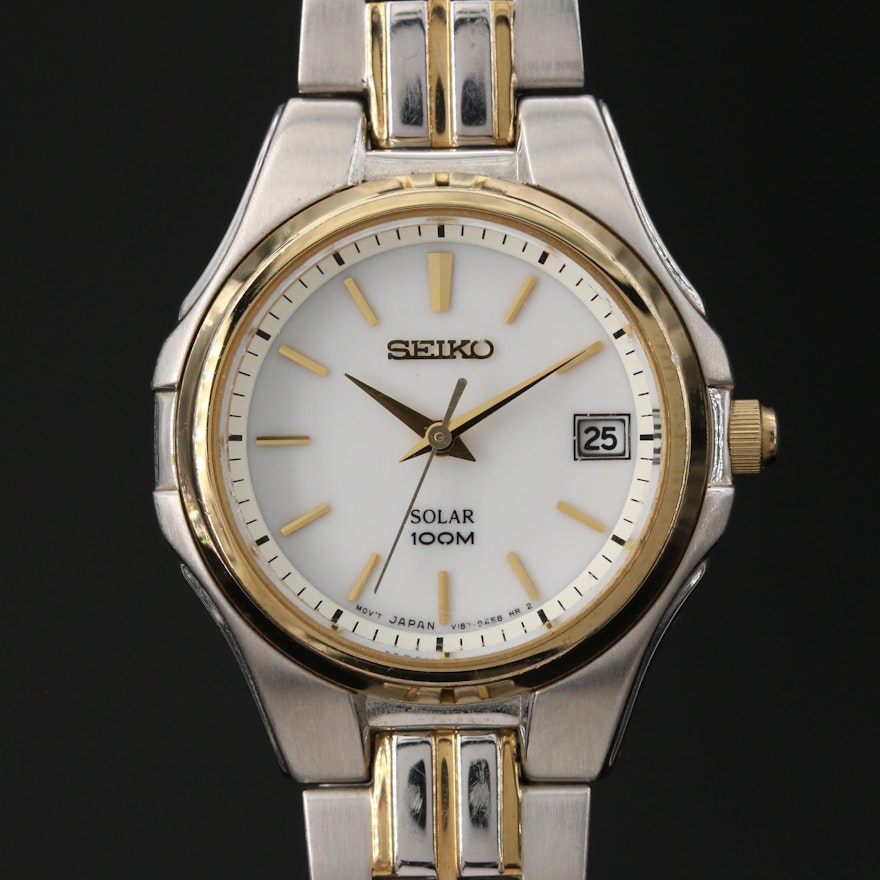 Seiko Solar Two Tone Stainless Steel Quartz Wristwatch