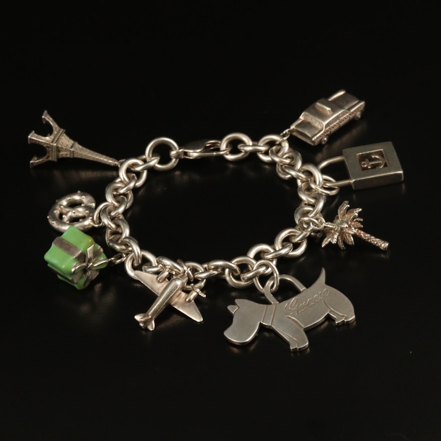 Tiffany & Co. Sterling Charm Bracelet with Pretzel and Scottish Terrier Charms