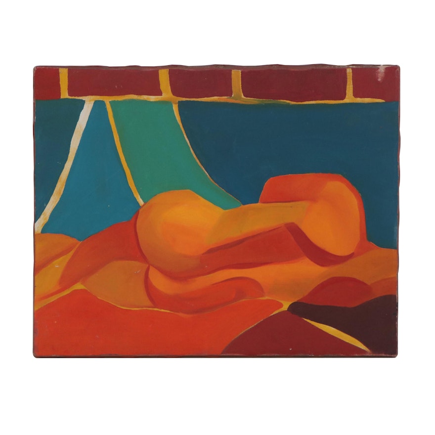 Abstract Acrylic Painting "Nude Study in Color," Late 20th Century