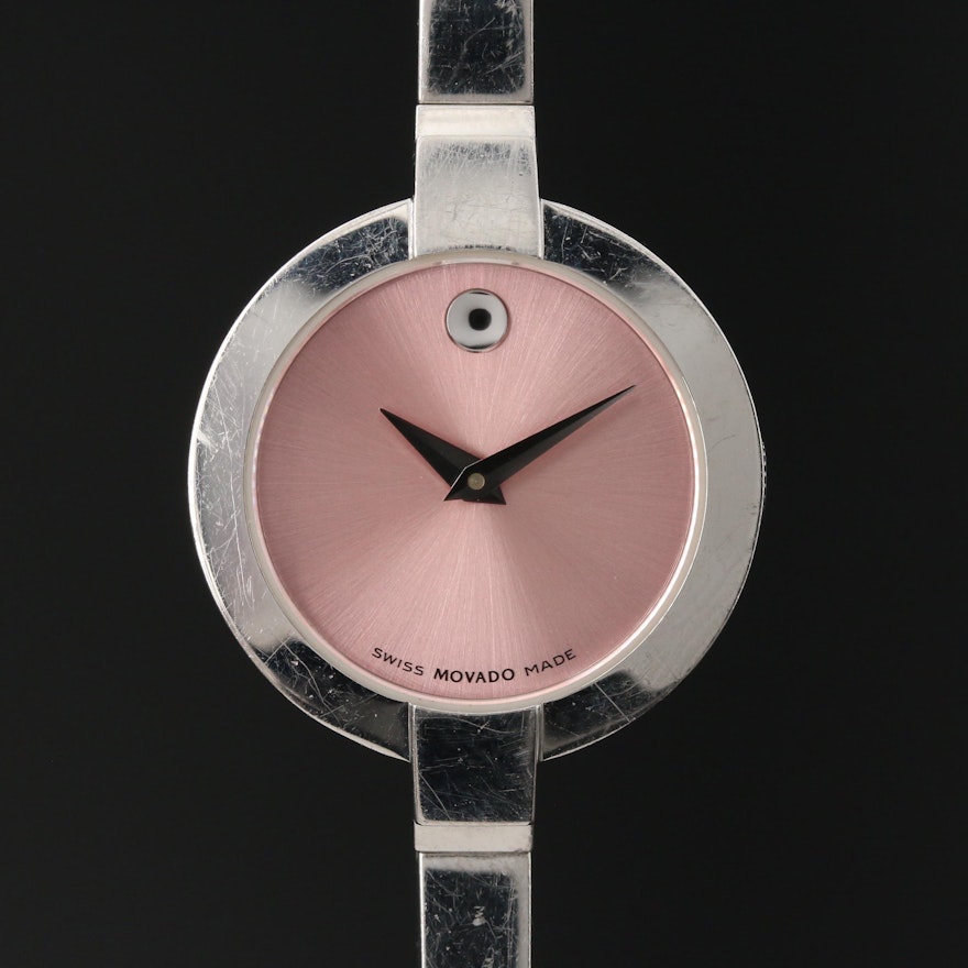Movado Pink Dial Museum Piece Stainless Steel Wristwatch