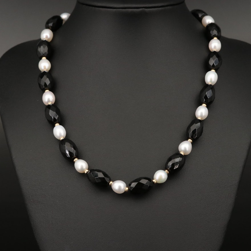 Zoë B. Faceted Black Onyx and Pearl Necklace with 14K Beads and Clasp