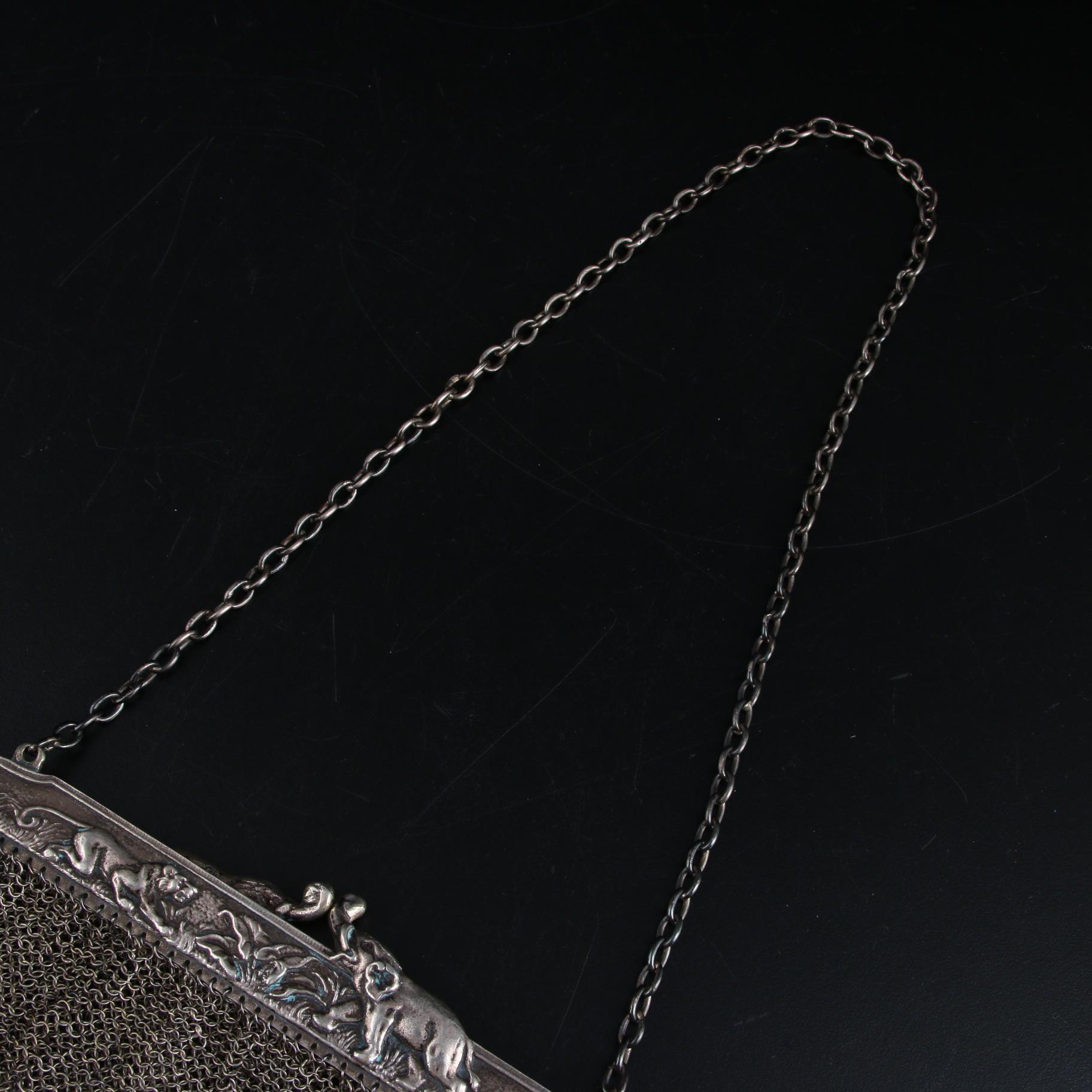 Russian 800 Silver Frame Bag with Elephant and Lion Motif