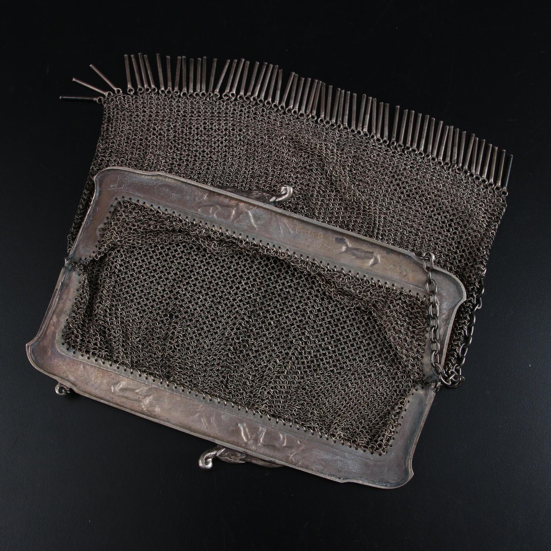 Russian 800 Silver Frame Bag with Elephant and Lion Motif