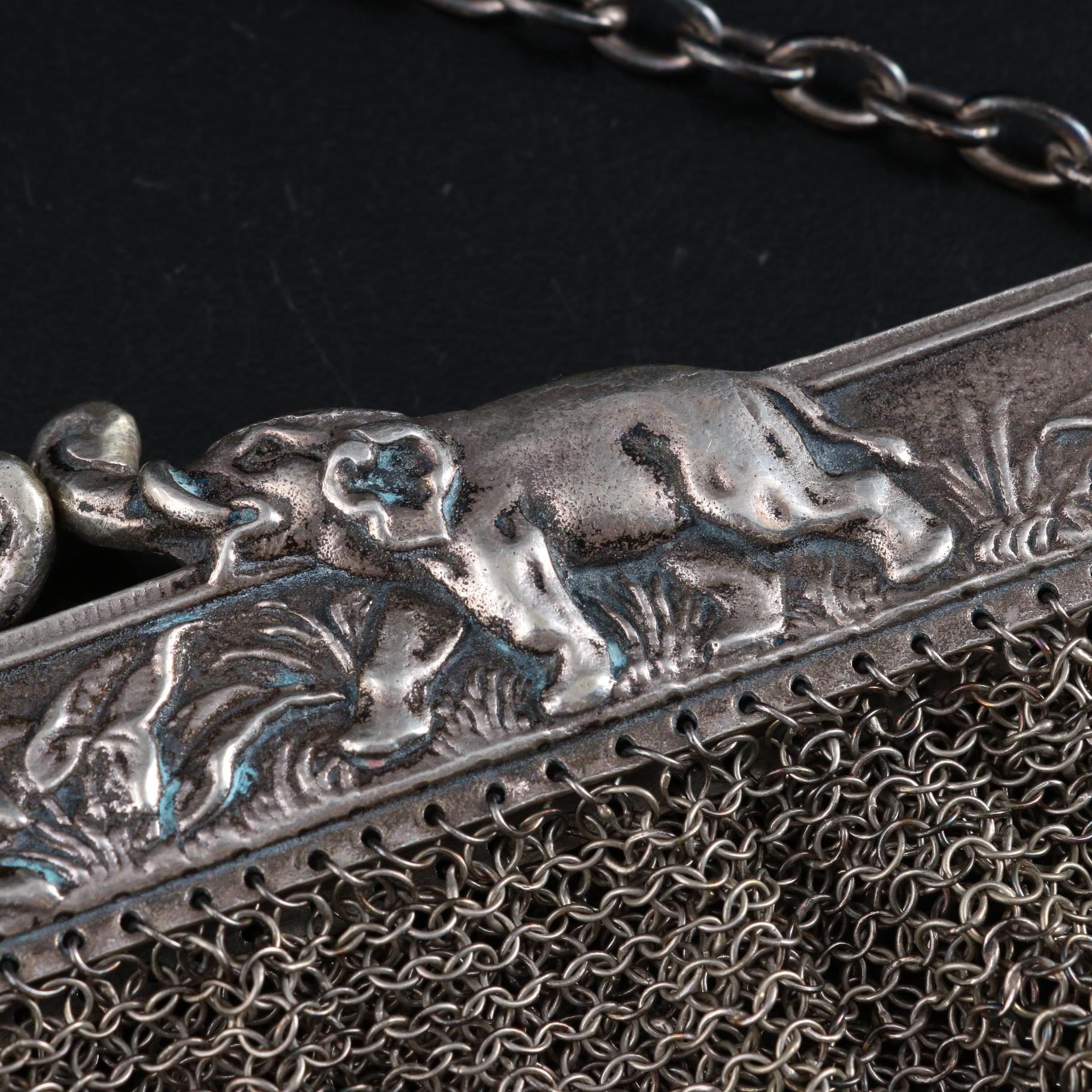 Russian 800 Silver Frame Bag with Elephant and Lion Motif