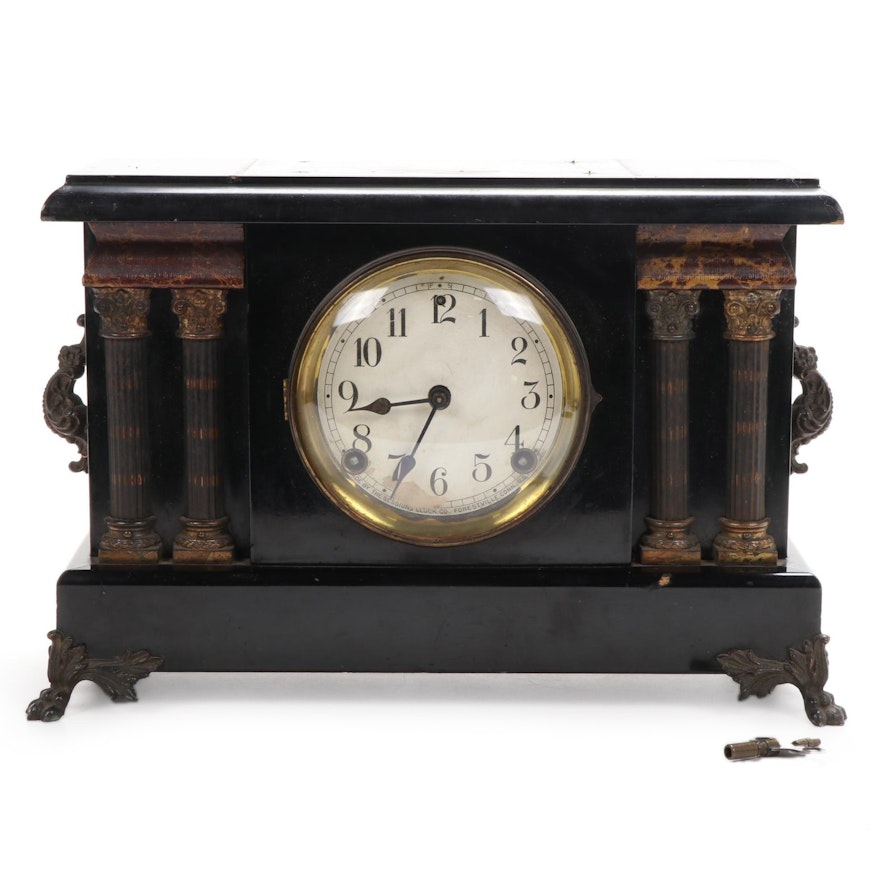 Sessions Ormulu and Ebonized Wood Neoclassical Mantle Clock