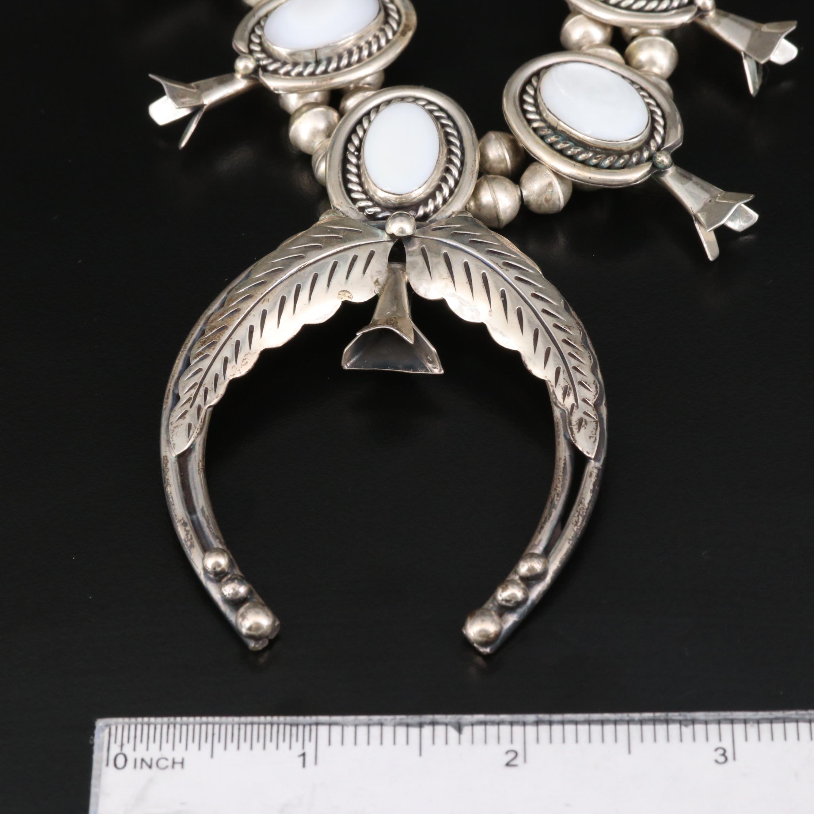 Roy Vandever Navajo Diné Mother of Pearl Squash Blossom Necklace with Naja