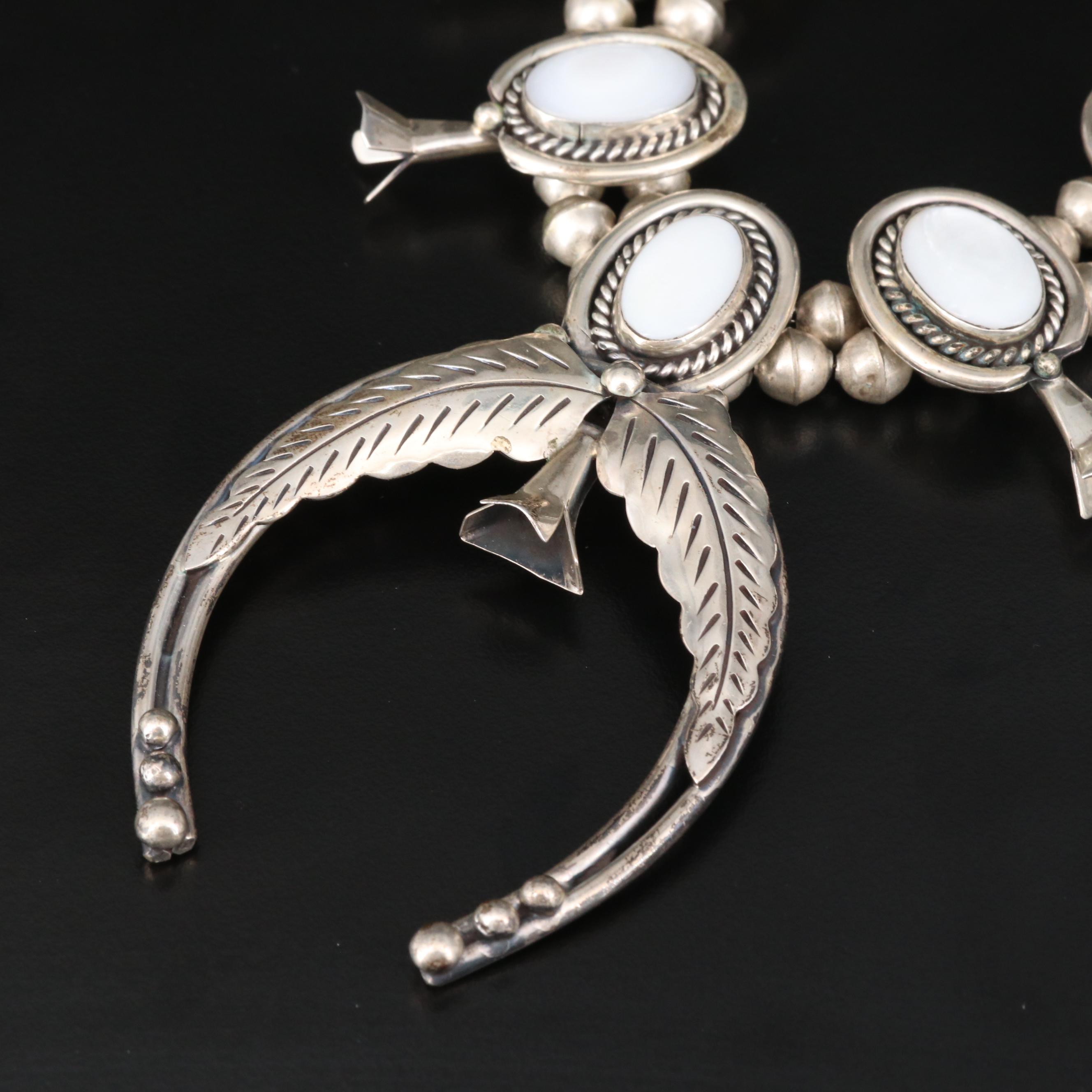 Roy Vandever Navajo Diné Mother of Pearl Squash Blossom Necklace with Naja