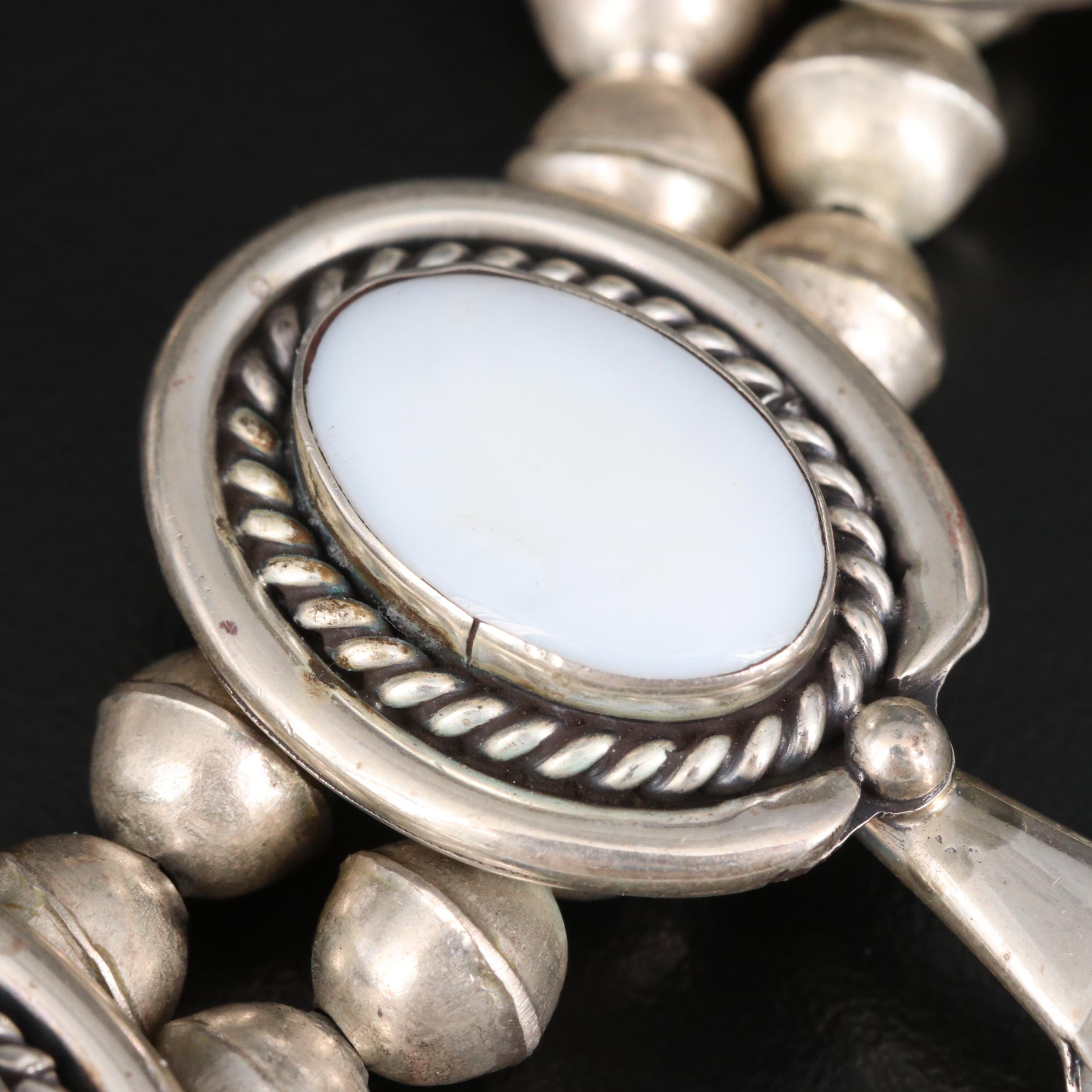Roy Vandever Navajo Diné Mother of Pearl Squash Blossom Necklace with Naja