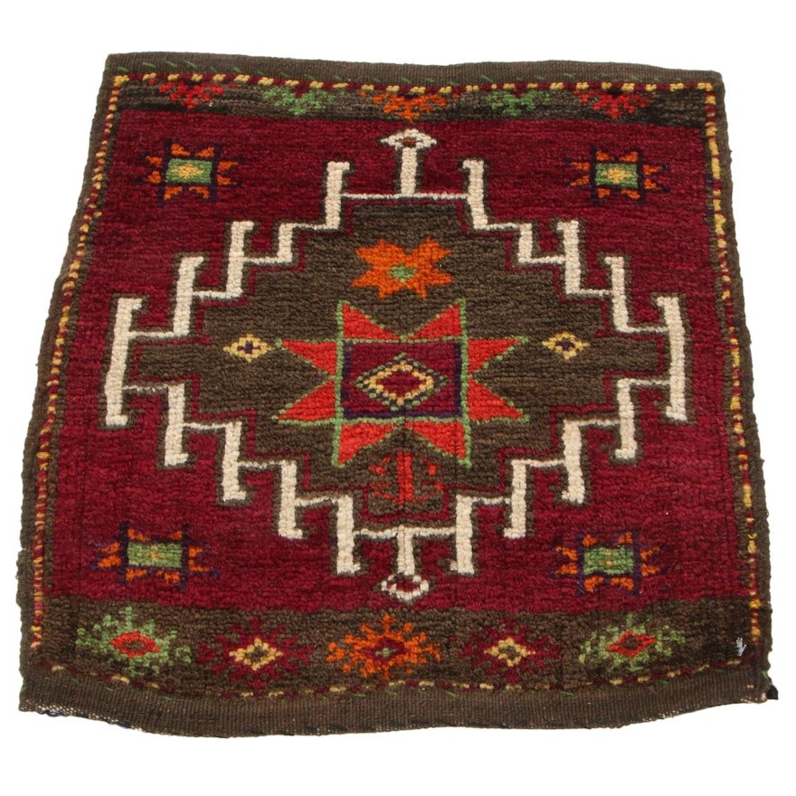 1'11 x 1'11 Hand-Knotted Persian Kurdish Bag Face Accent Rug, 1930s