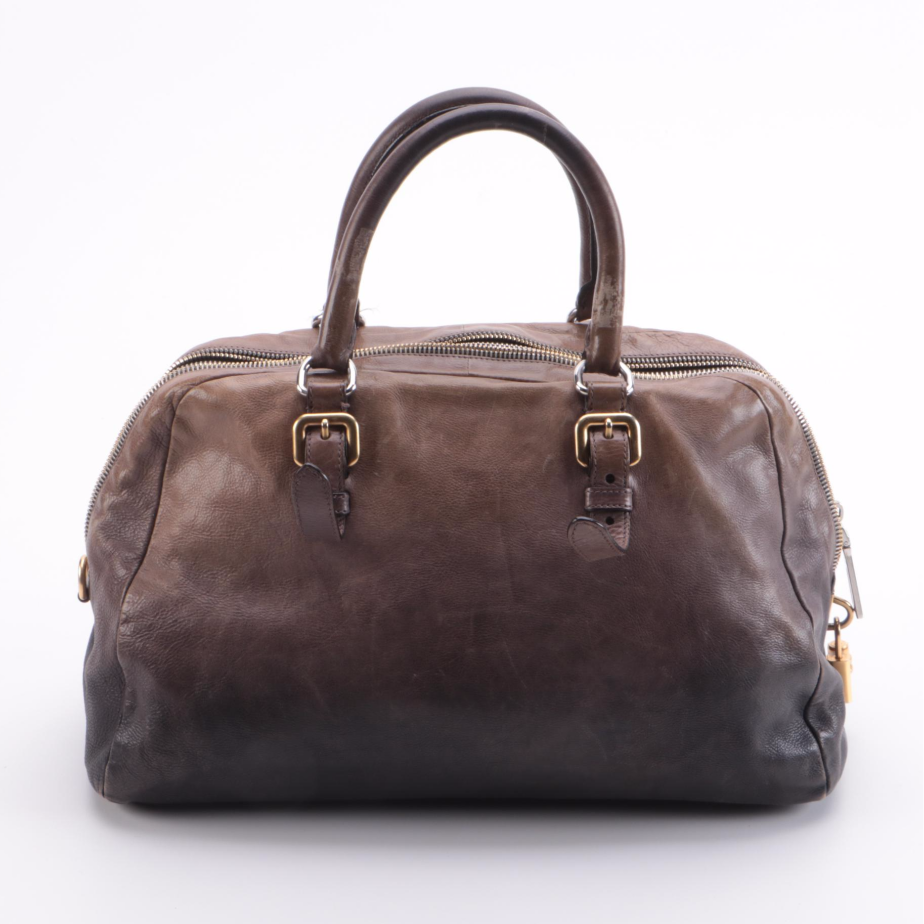 Prada Glacé Zipper Bauletto Bag BL0471 in Ardesia/Fumo Ombré Leather