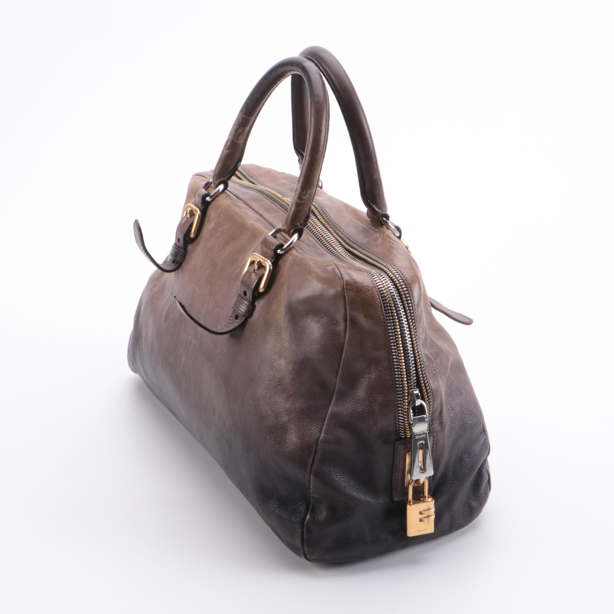 Prada Glacé Zipper Bauletto Bag BL0471 in Ardesia/Fumo Ombré Leather