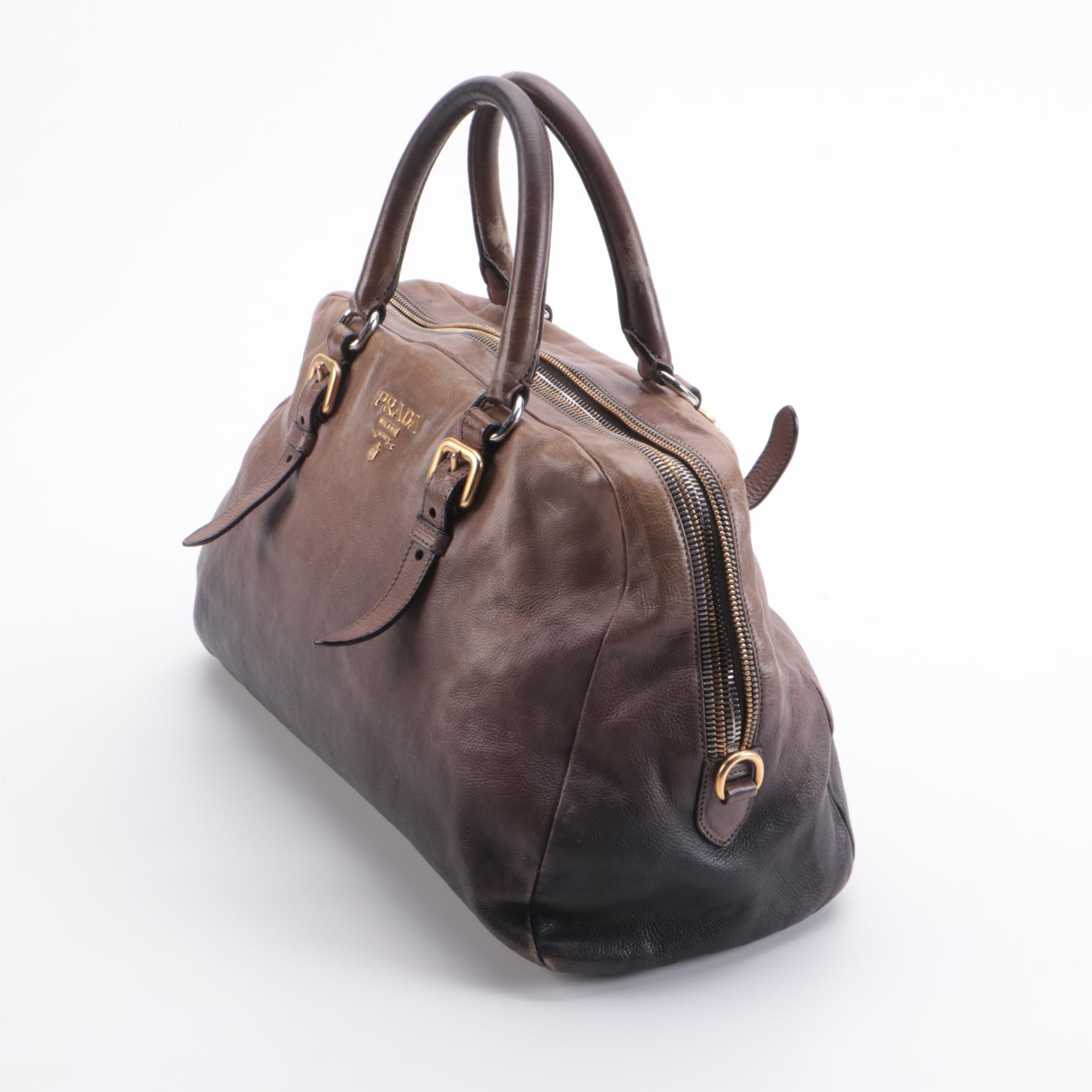 Prada Glacé Zipper Bauletto Bag BL0471 in Ardesia/Fumo Ombré Leather