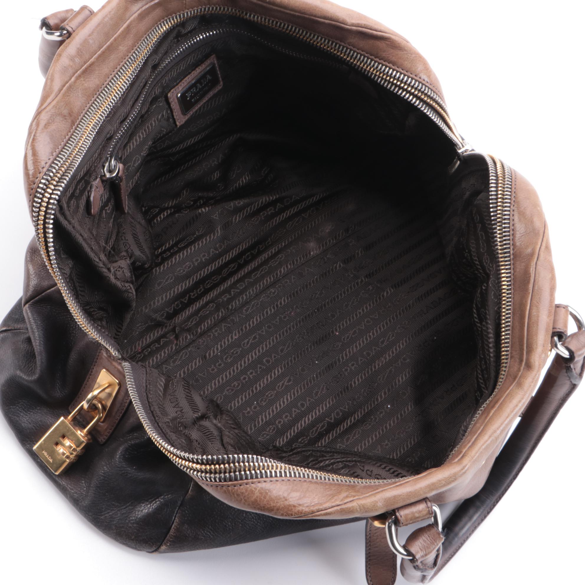 Prada Glacé Zipper Bauletto Bag BL0471 in Ardesia/Fumo Ombré Leather