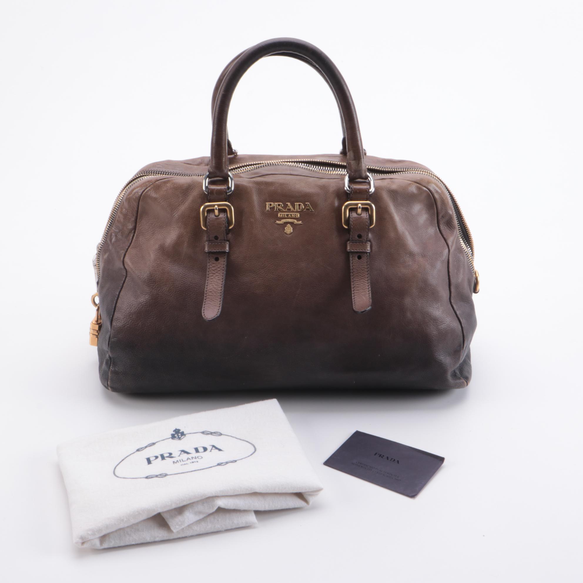 Prada Glacé Zipper Bauletto Bag BL0471 in Ardesia/Fumo Ombré Leather