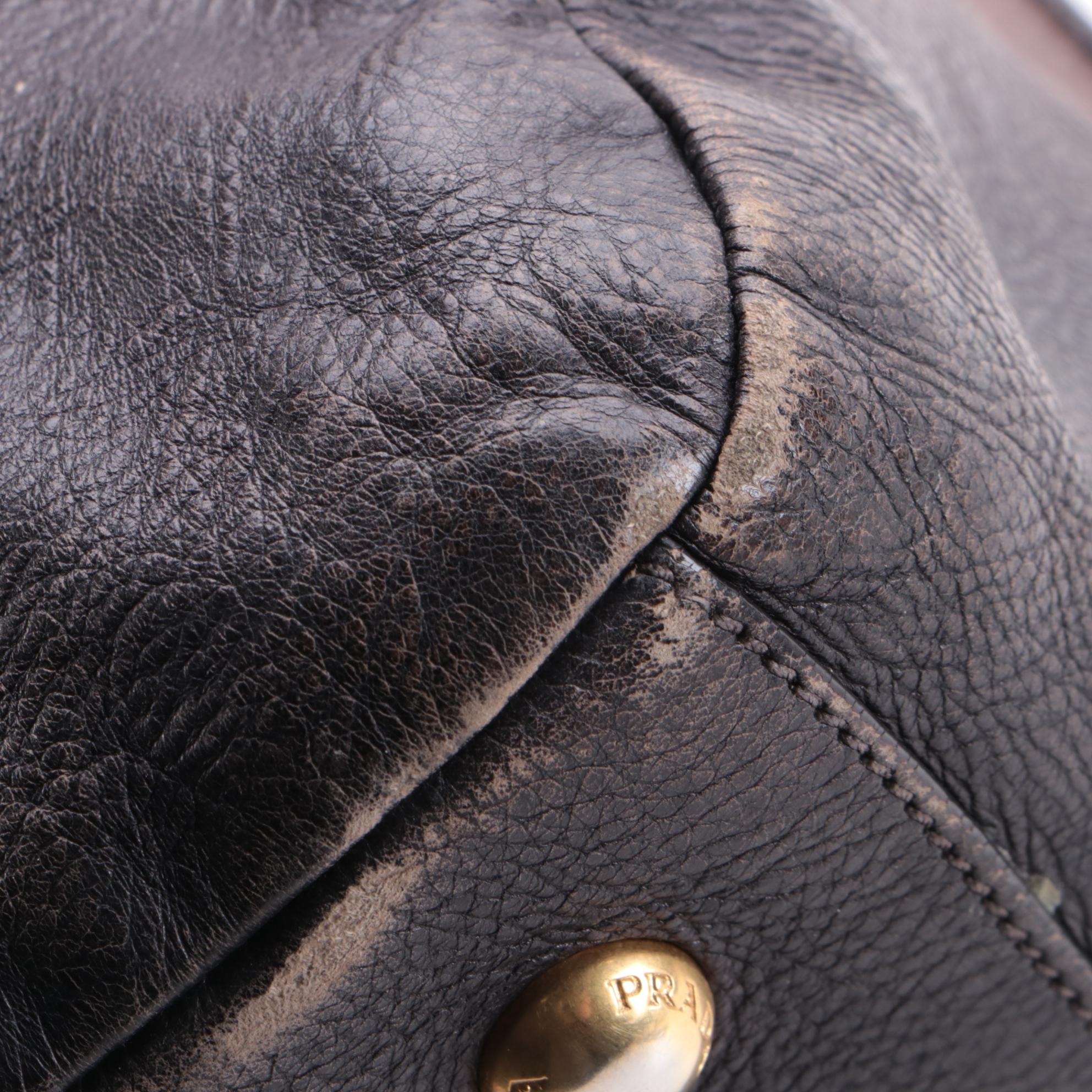 Prada Glacé Zipper Bauletto Bag BL0471 in Ardesia/Fumo Ombré Leather