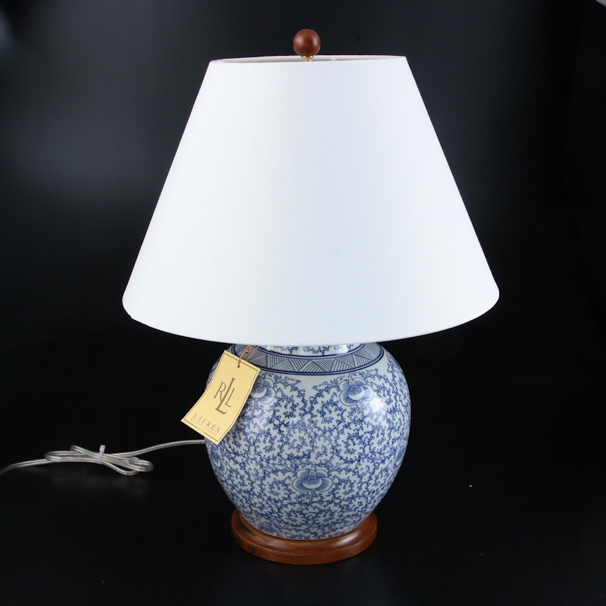 Ralph Lauren Blue and White Ceramic Chinoiserie Ginger Jar Table Lamp