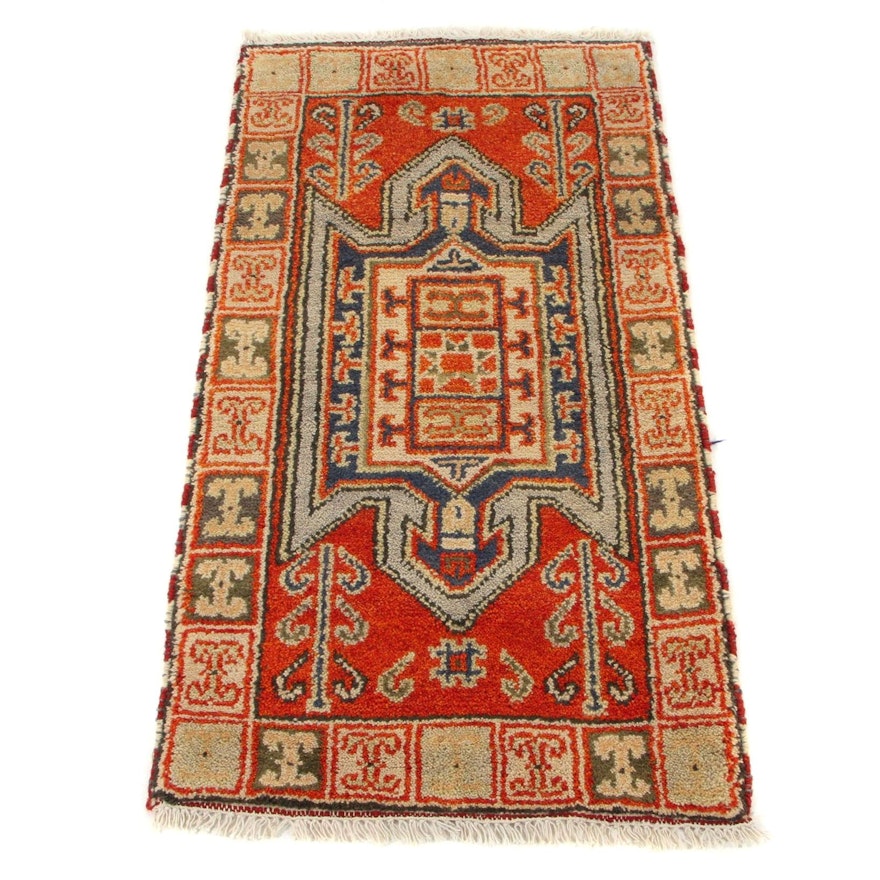 2'2 x 4' Hand-Knotted Indo-Caucasian Kazak Wool Accent Rug, 2010s