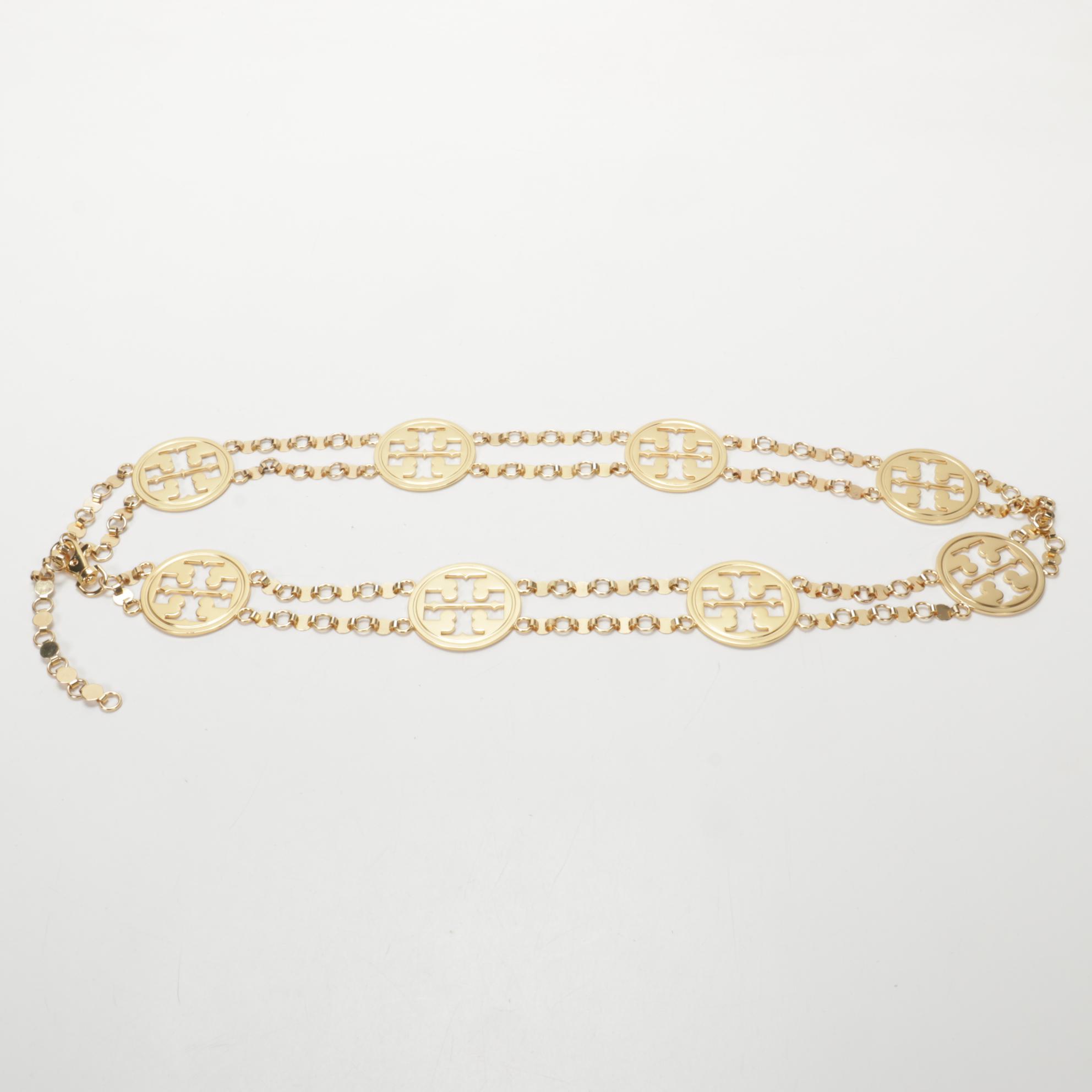Tory Burch Gold Tone Chain Link Reva Logo Belt