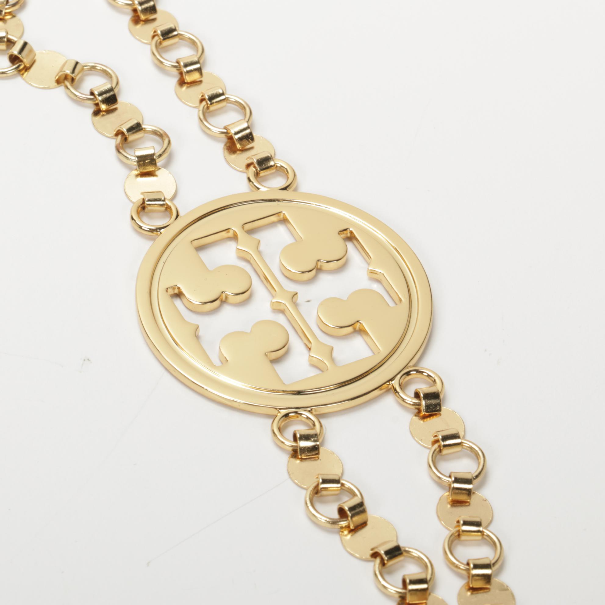 Tory Burch Gold Tone Chain Link Reva Logo Belt