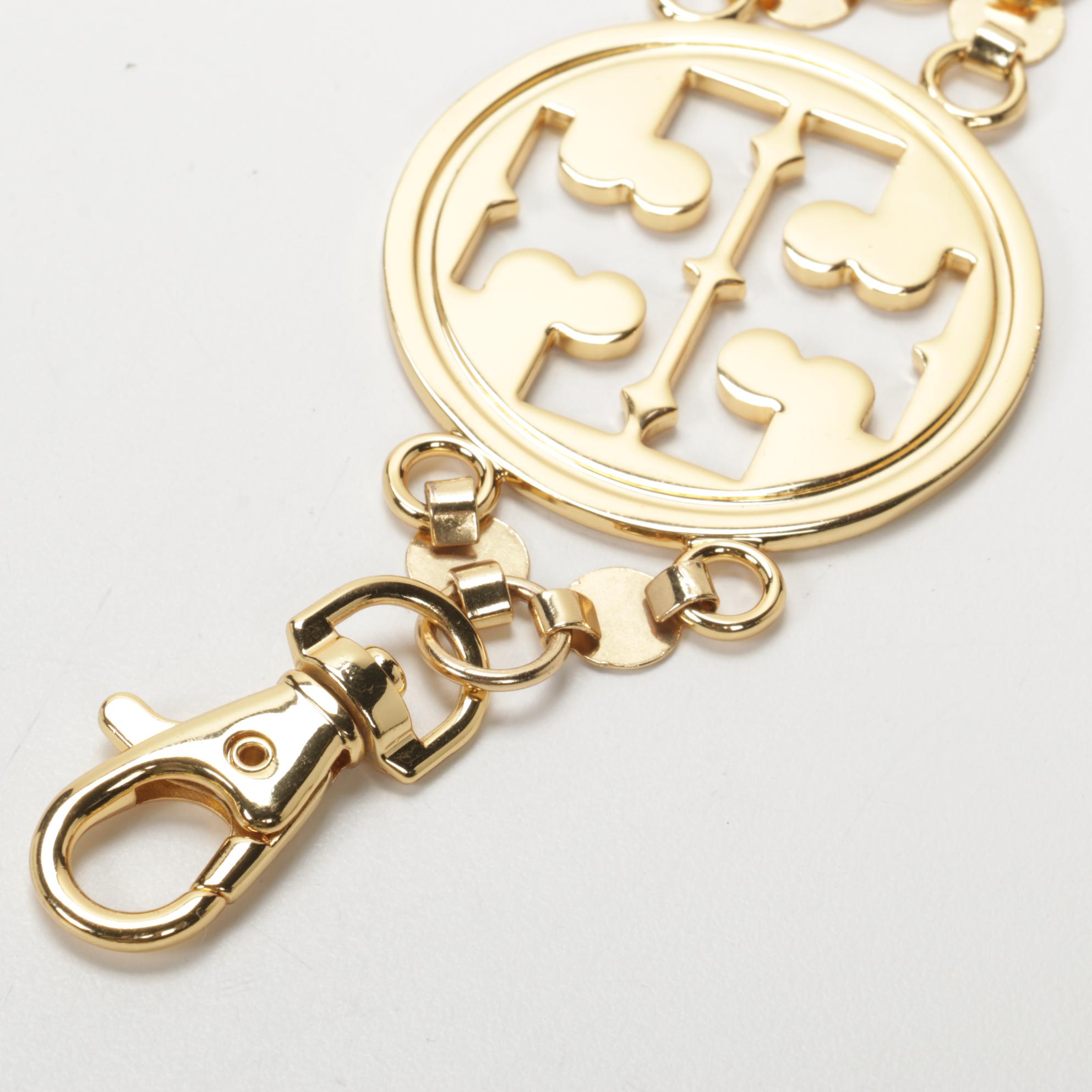 Tory Burch Gold Tone Chain Link Reva Logo Belt